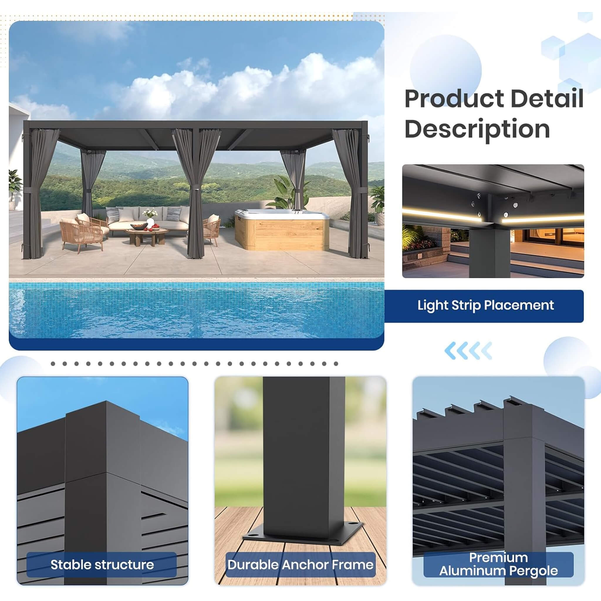 [10X20FT] Alora Premium Louvered Pergola With Curtains And Netting (SAK67041) – SAKSBY WHOLESALE, view 3