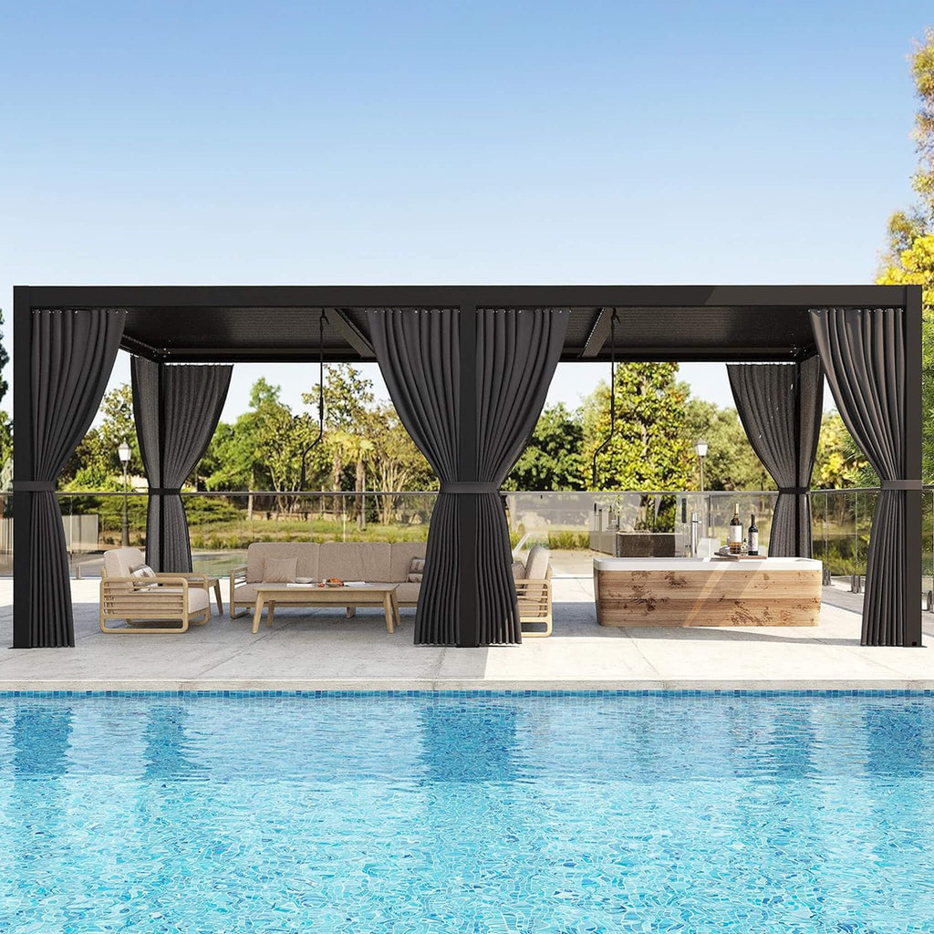 [10X20FT] Alora Premium Louvered Pergola With Curtains And Netting (SAK67041) – SAKSBY WHOLESALE