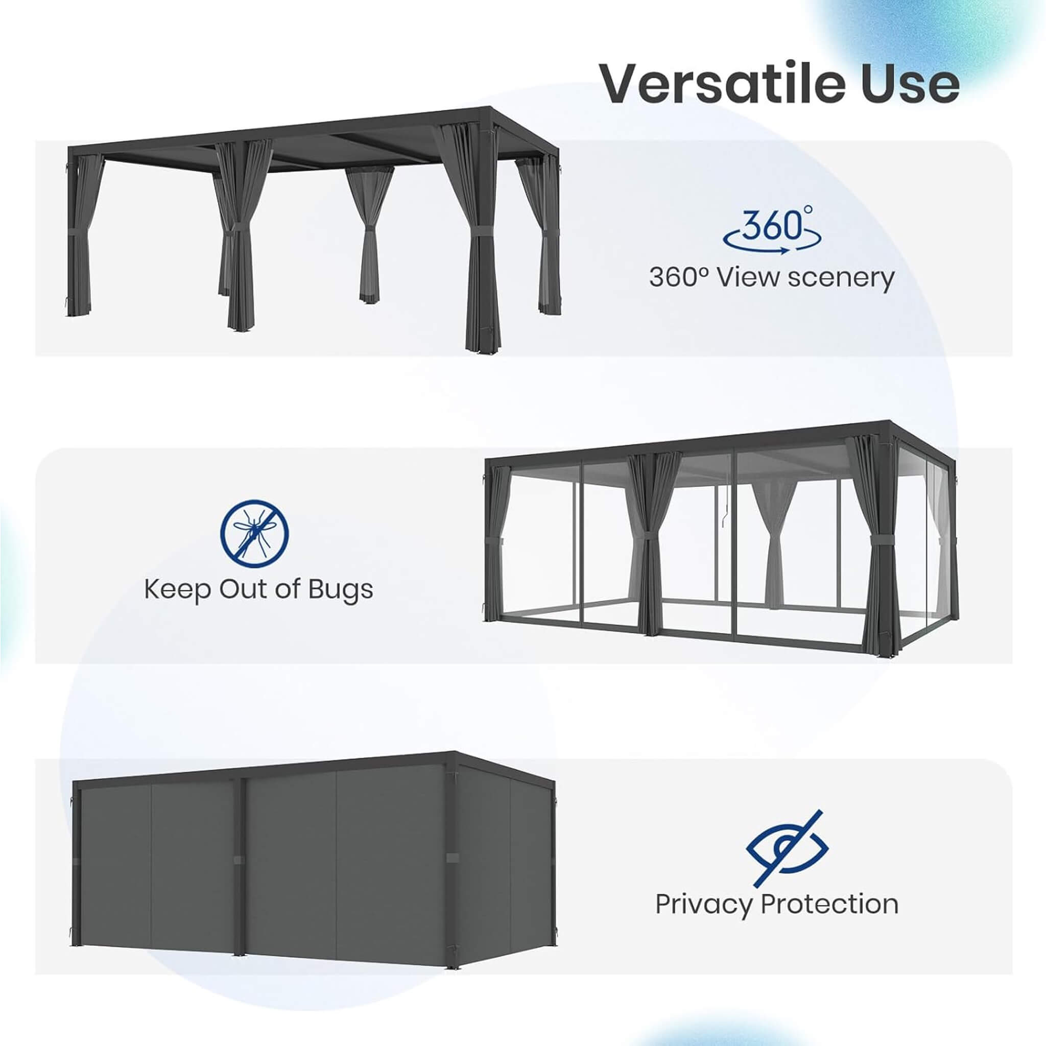 [10X20FT] Alora Premium Louvered Pergola With Curtains And Netting (SAK67041) – SAKSBY WHOLESALE, view 7