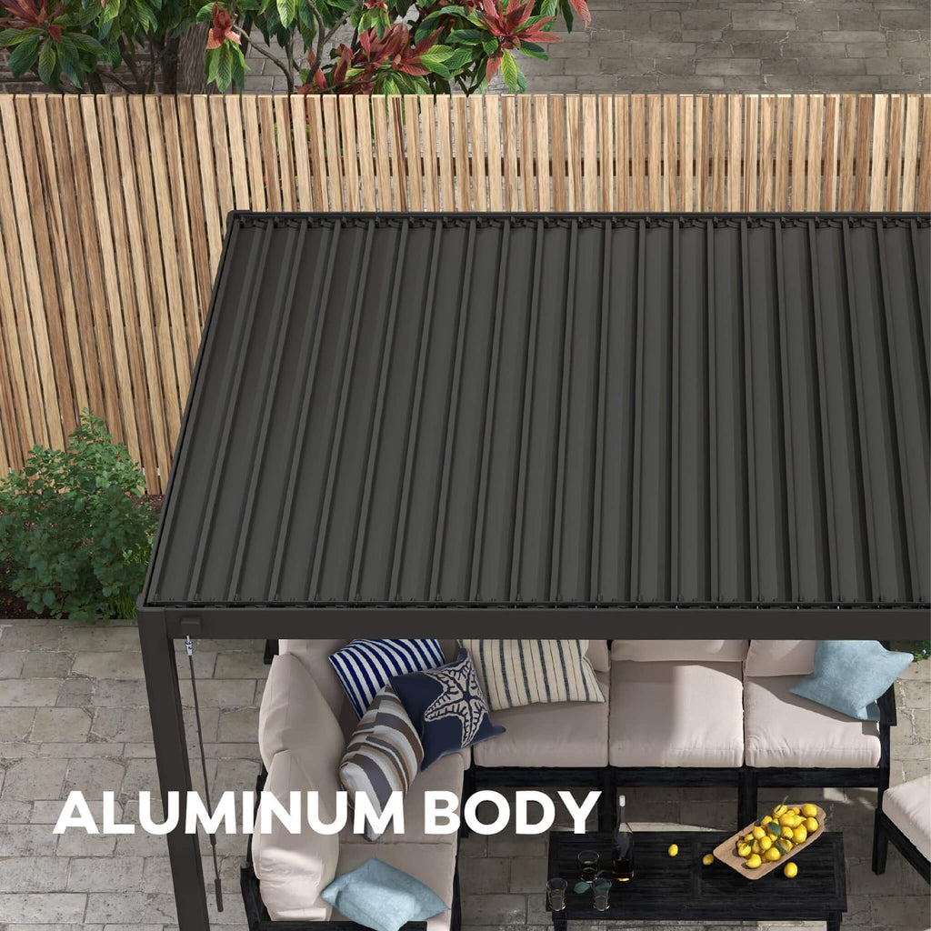 [10X20FT] Alora Modern Outdoor Adjustable Charcoal Louvered Pergola With Screens And Built-In Drainage (SAK64973) – SAKSBY WH