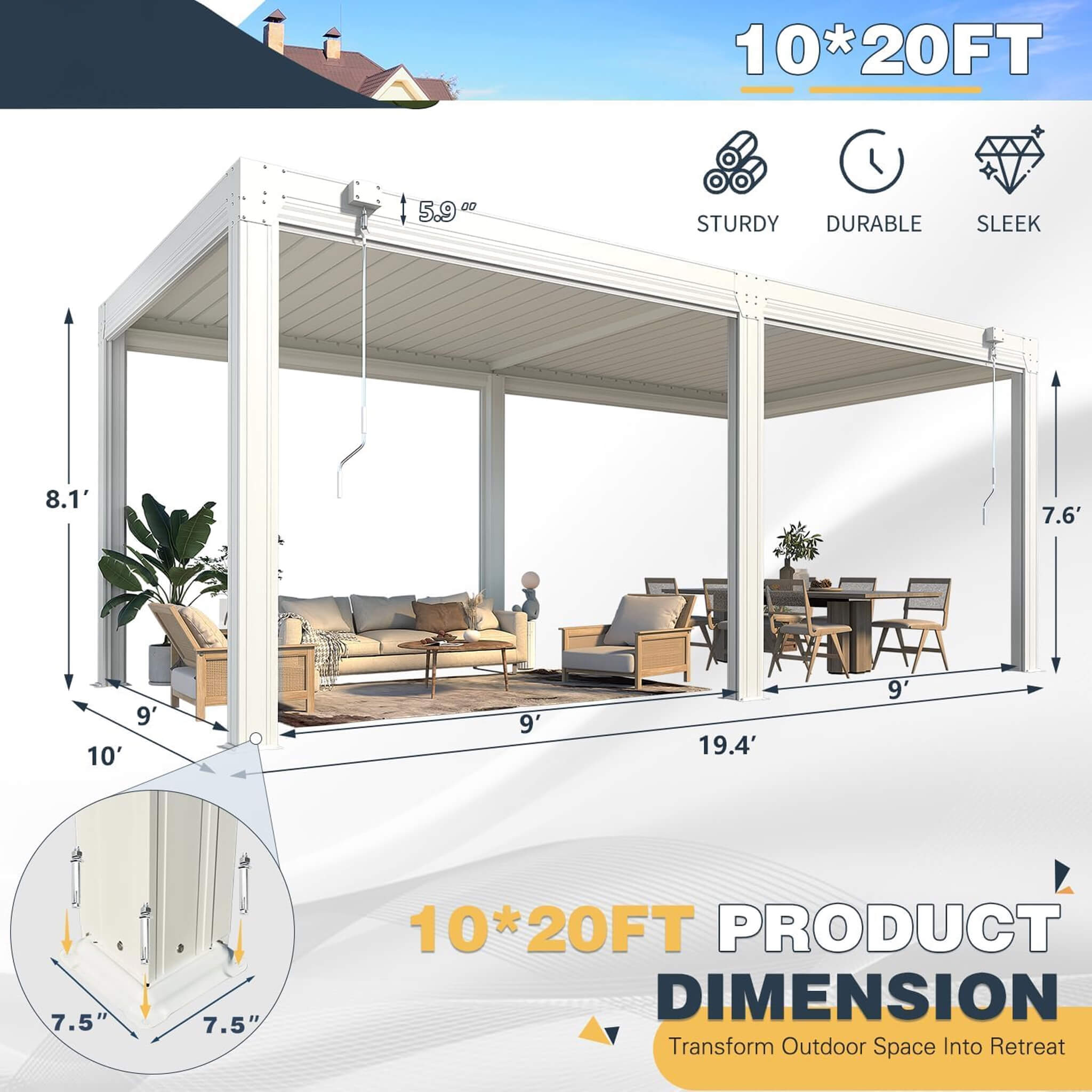 Alora Louvered Aluminum Pergola With Adjustable Roof And Pull-Down Screens (SAK46817) – SAKSBY WHOLESALE, view 10