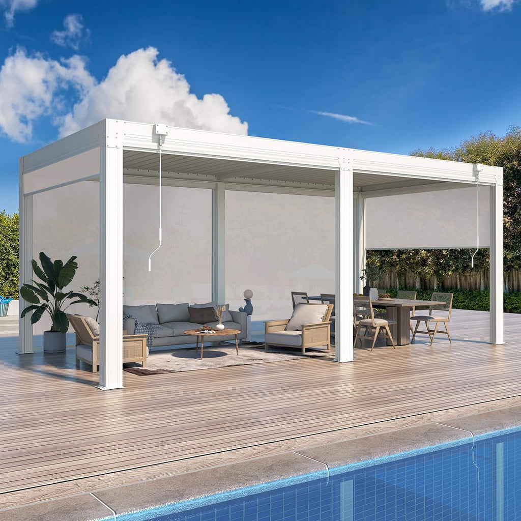 Alora Louvered Aluminum Pergola With Adjustable Roof And Pull-Down Screens (SAK46817) – SAKSBY WHOLESALE