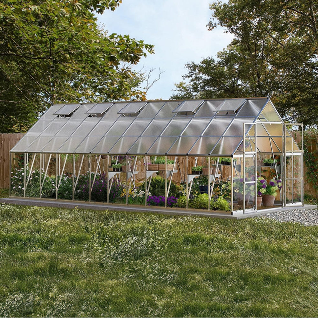 [10X24FT] Premium Heavy-Duty Polycarbonate Walk-In Greenhouse W/ Aluminum Frame & Built-In Gutter System (SAK58472) – SAKSBY 