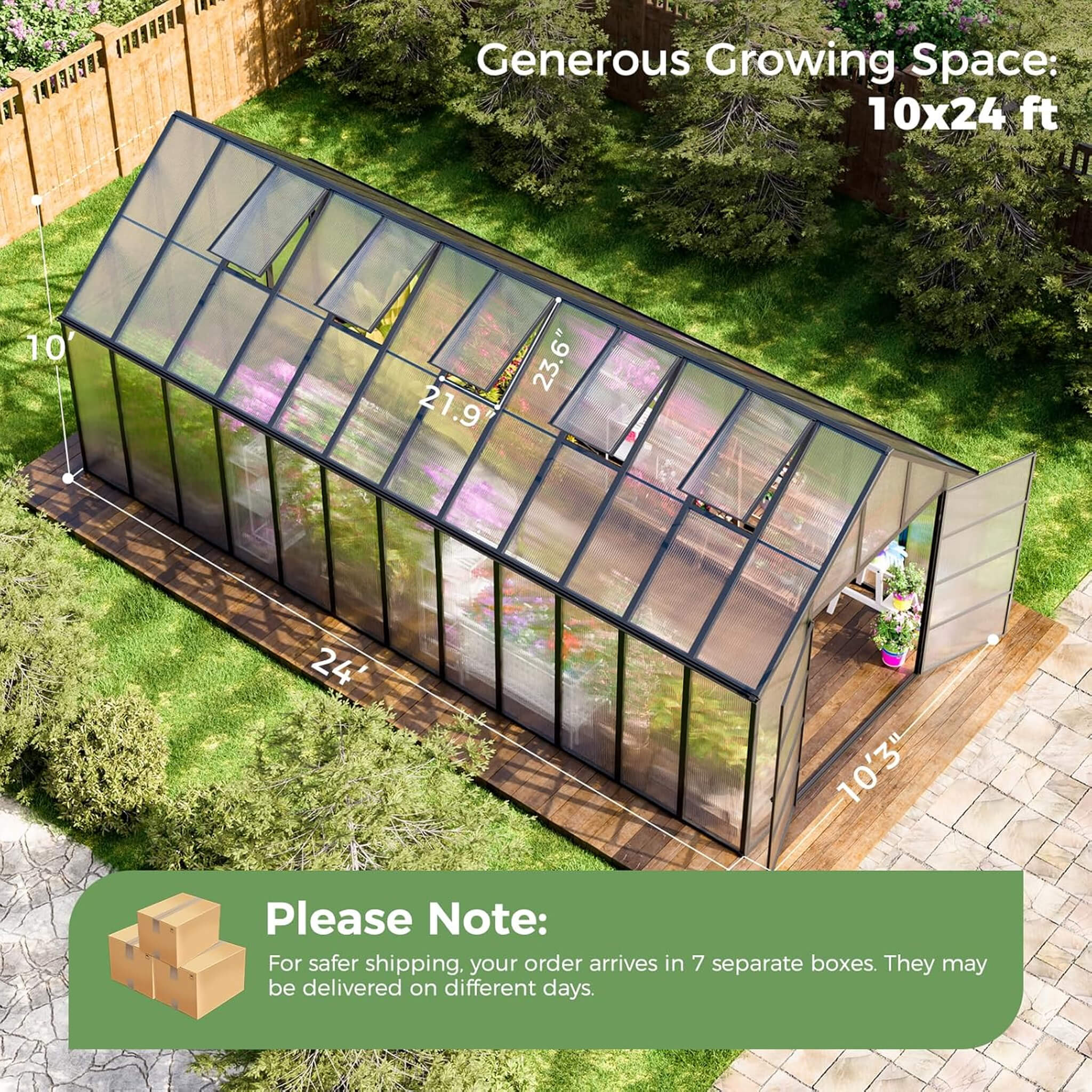 [10X24FT] Heavy-Duty Outdoor Aluminum Polycarbonate Greenhouse With Roof Vents And Swing Doors, 4MM (SAK97032) – SAKSBY WHOLE