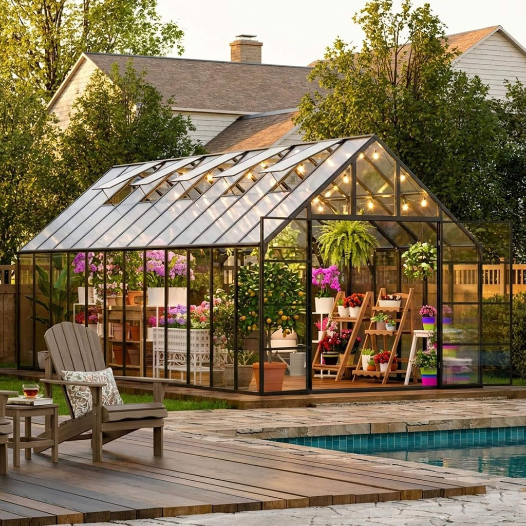 [10X24FT] Heavy-Duty Outdoor Aluminum Polycarbonate Greenhouse With Roof Vents And Swing Doors, 4MM (SAK97032) – SAKSBY WHOLE