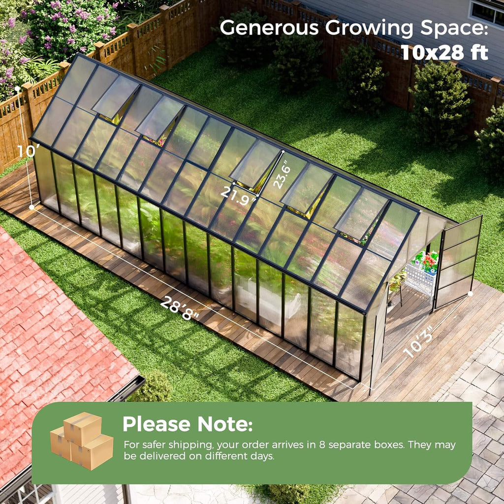 [10X28FT] Heavy-Duty Outdoor Aluminum Polycarbonate Greenhouse With Roof Vents And Swing Doors, 4MM (SAK24618) – SAKSBY WHOLE