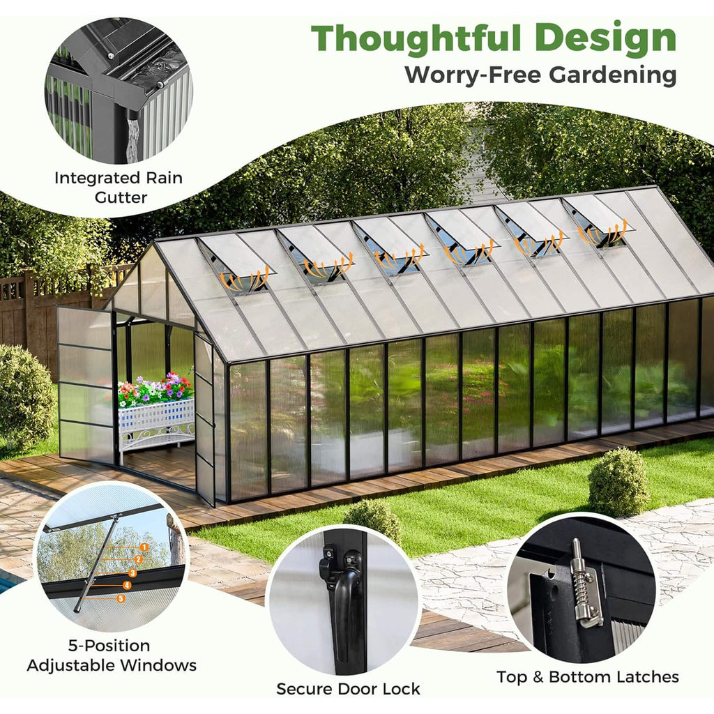 [10X28FT] Heavy-Duty Outdoor Aluminum Polycarbonate Greenhouse With Roof Vents And Swing Doors, 4MM (SAK24618) – SAKSBY WHOLE