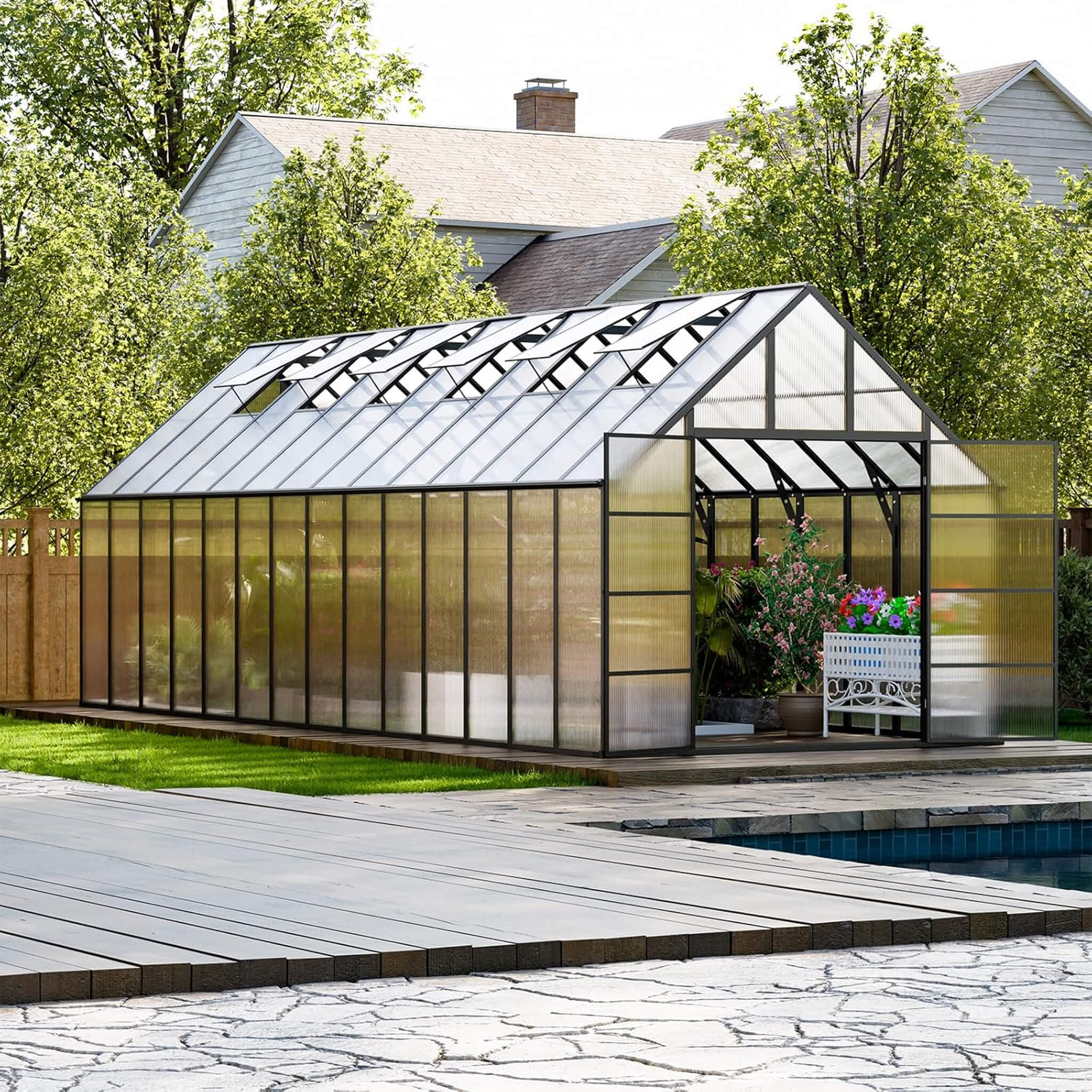 [10X28FT] Heavy-Duty Outdoor Aluminum Polycarbonate Greenhouse With Roof Vents And Swing Doors, 4MM (SAK24618) – SAKSBY WHOLE