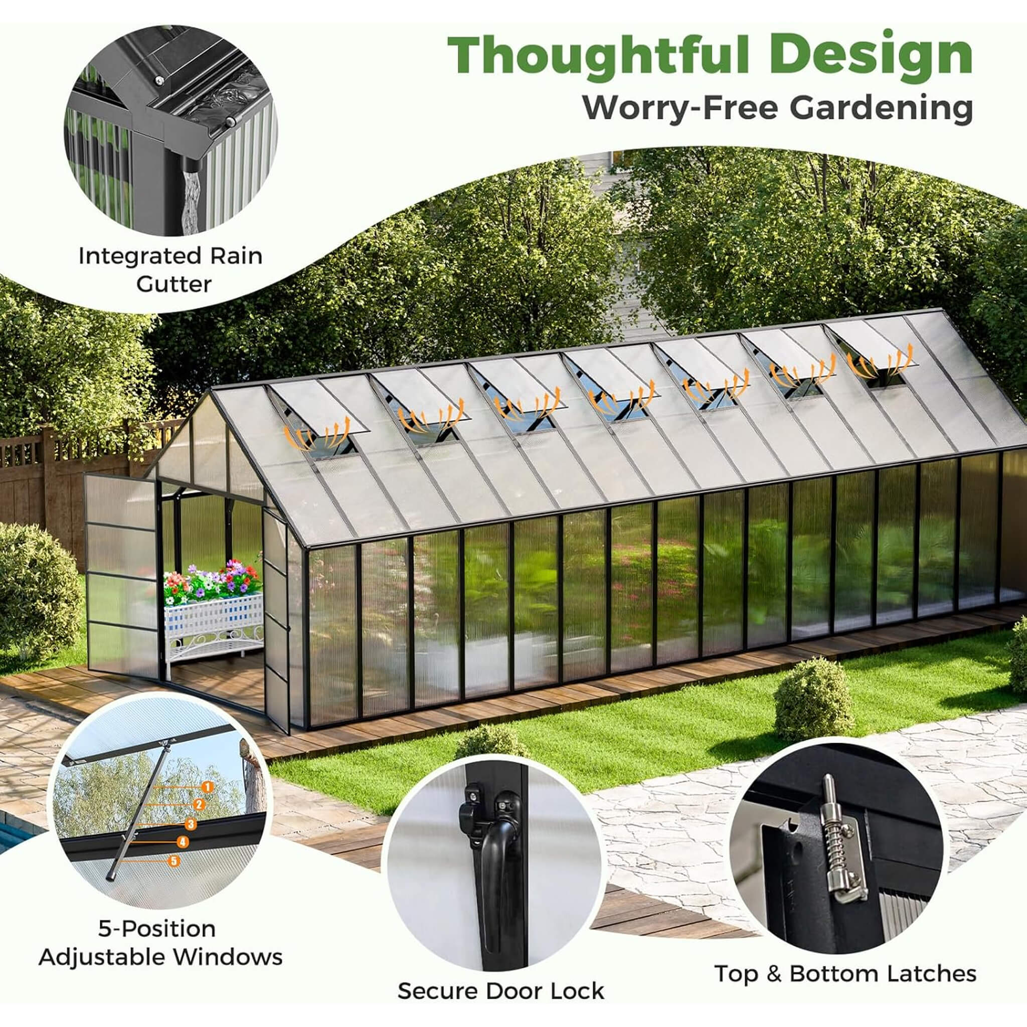 [10X32FT] Heavy-Duty Outdoor Aluminum Polycarbonate Greenhouse With Roof Vents And Swing Doors, 4MM (SAK10483) – SAKSBY WHOLE