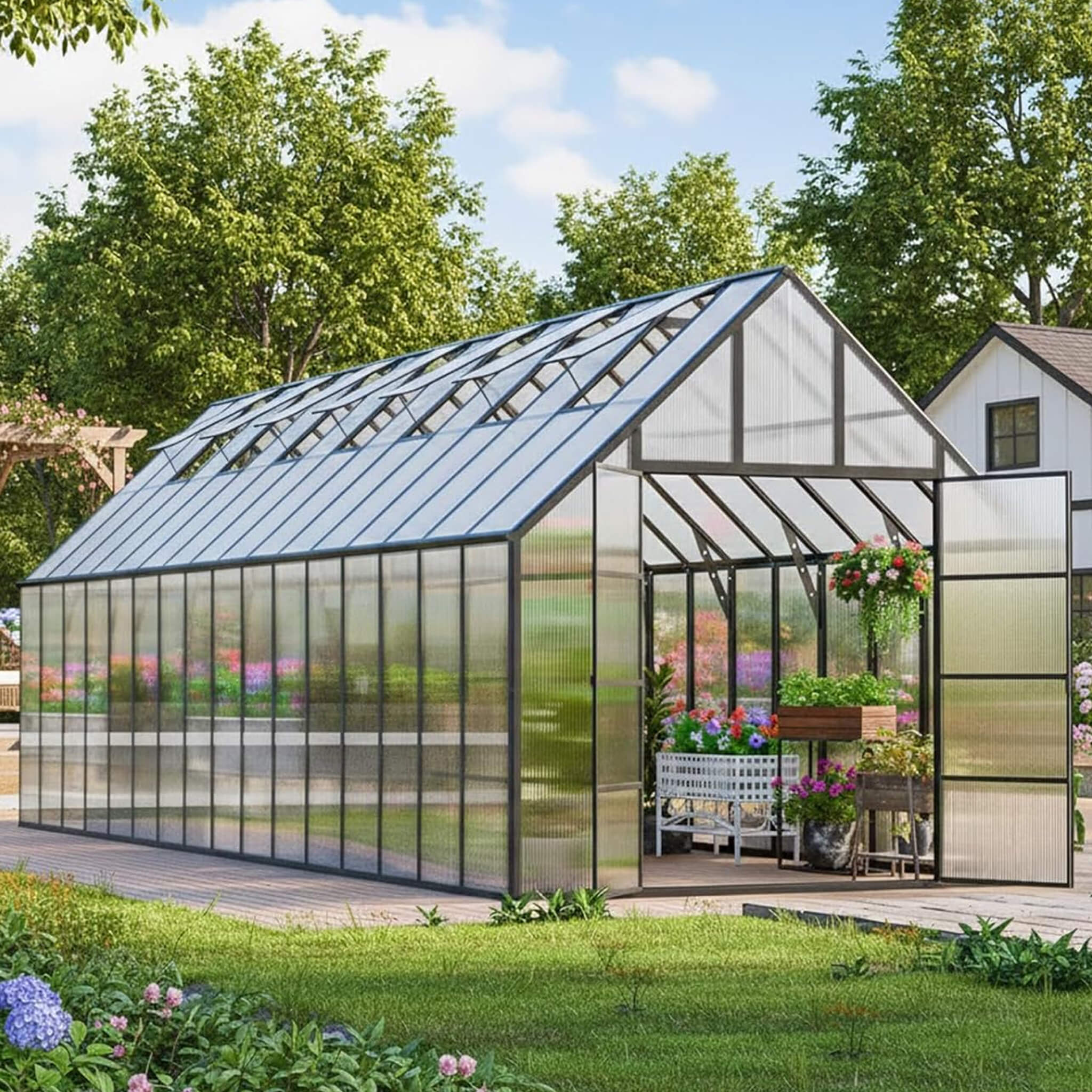[10X32FT] Heavy-Duty Outdoor Aluminum Polycarbonate Greenhouse With Roof Vents And Swing Doors, 4MM (SAK10483) – SAKSBY WHOLE