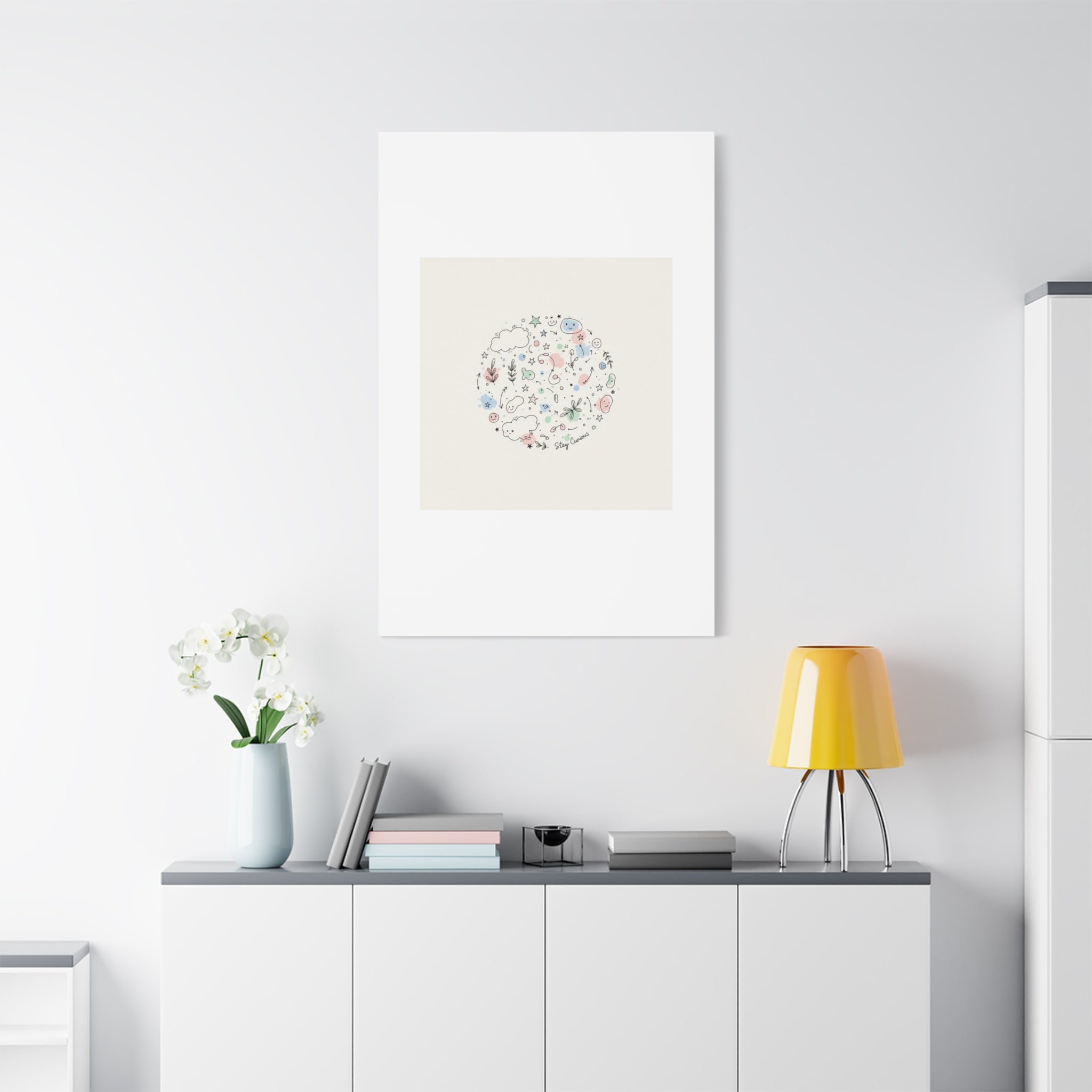 Doodle Circle Line Drawing Matte Canvas, Hand-Drawn Sketch Art