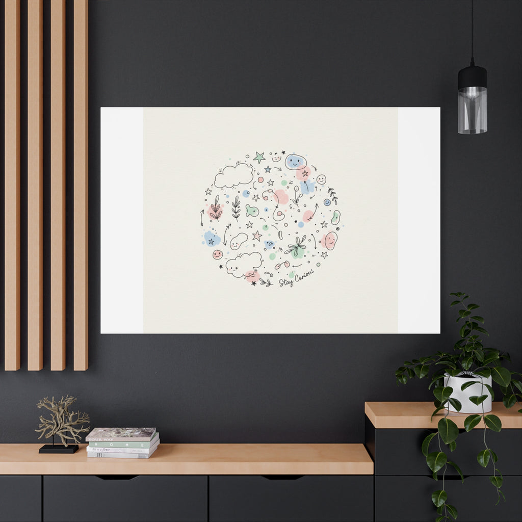 Doodle Circle Line Drawing Matte Canvas, Hand-Drawn Sketch Art