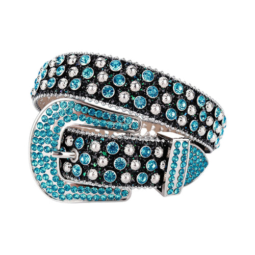Rhinestone Belt Store Rhinestone Belt Store Black Strap with Aqua Crystal Rhinestones Rhinestones —… — main product shot