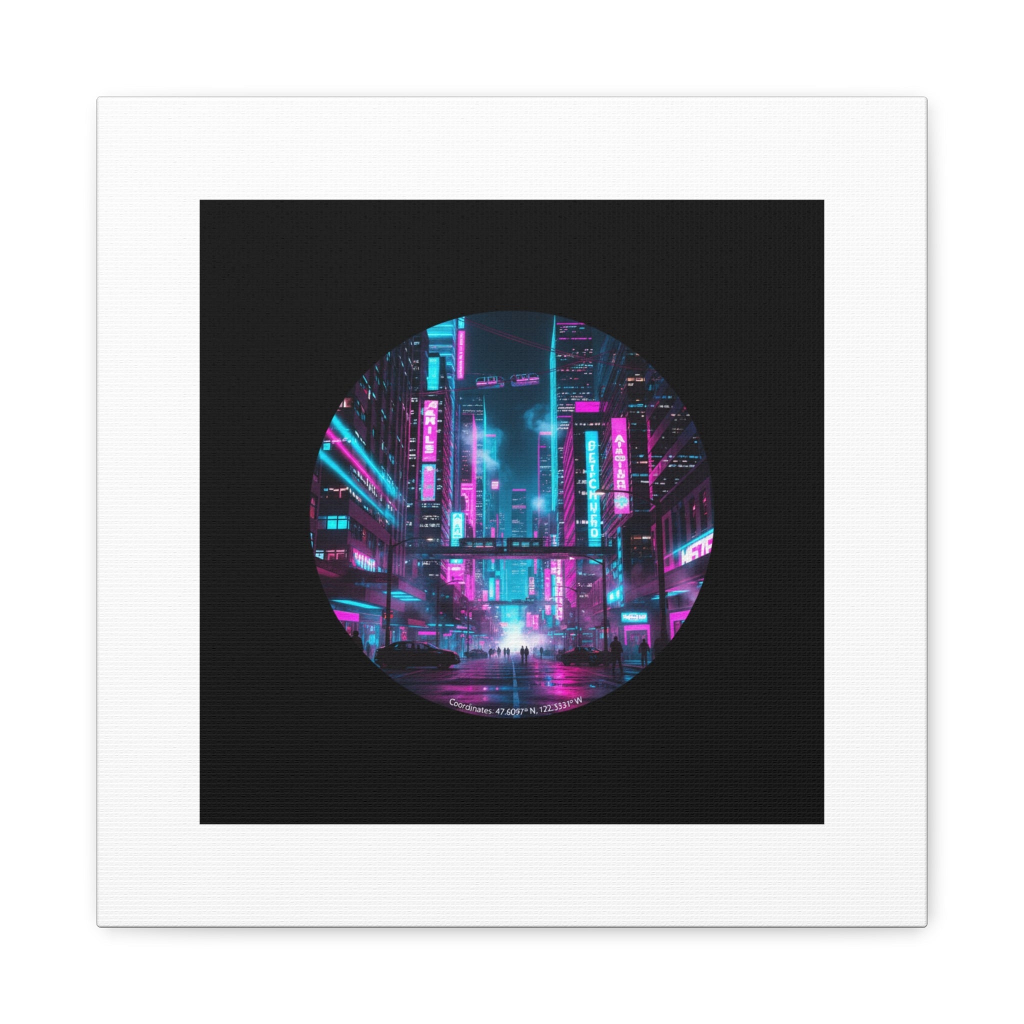 Neon Cyberpunk Cityscape Canvas | synthwave skyline, future city art