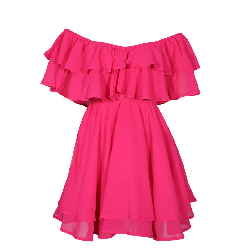 Pretty Little Patriot Hot Pink Chiffon Off The Shoulder Ruffle Nimi Dress — Pink detail