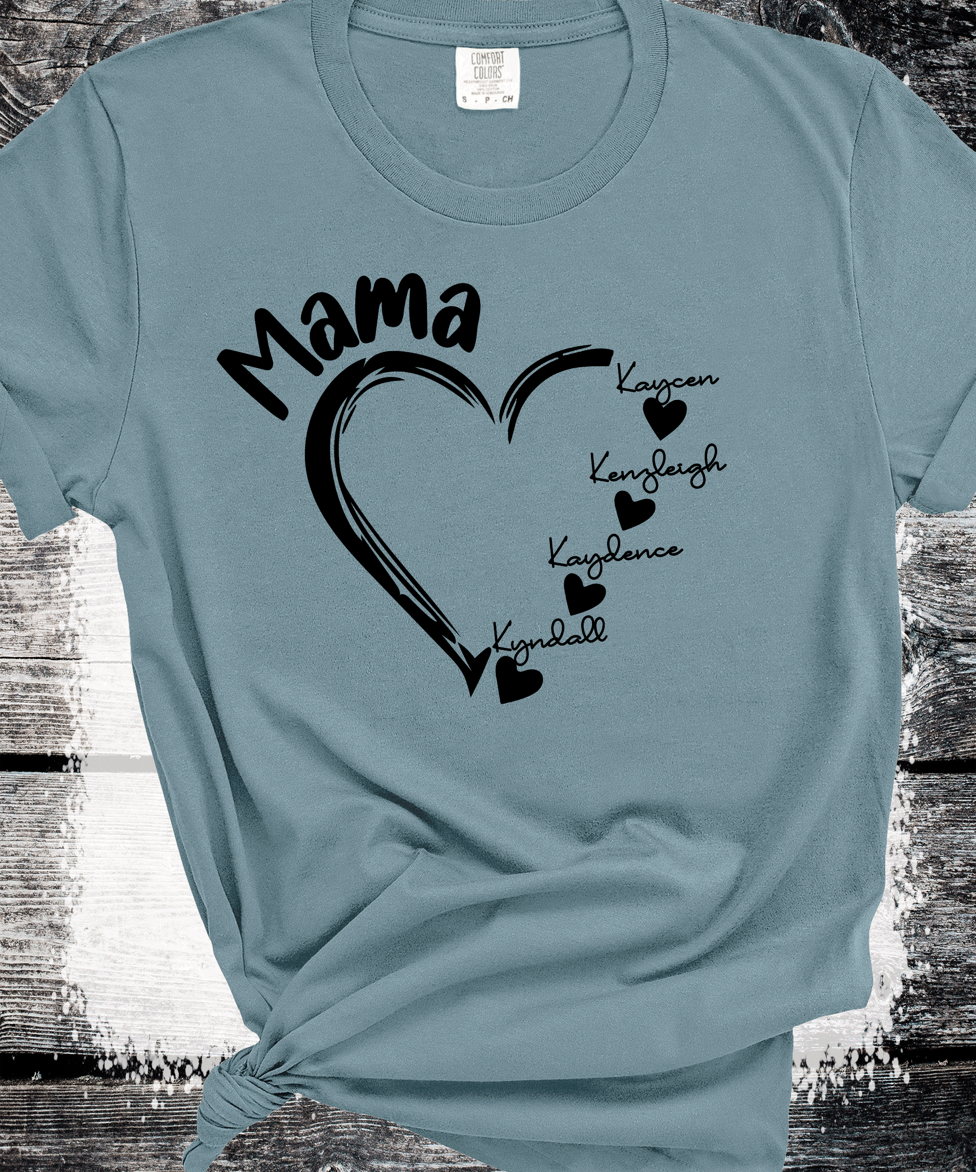 A Blessed Texas Mess Boutique Comfort Colors®  Custom Mama Shirt, Personalized Mom Shirt, Shirt with Kids… — detail shot 6