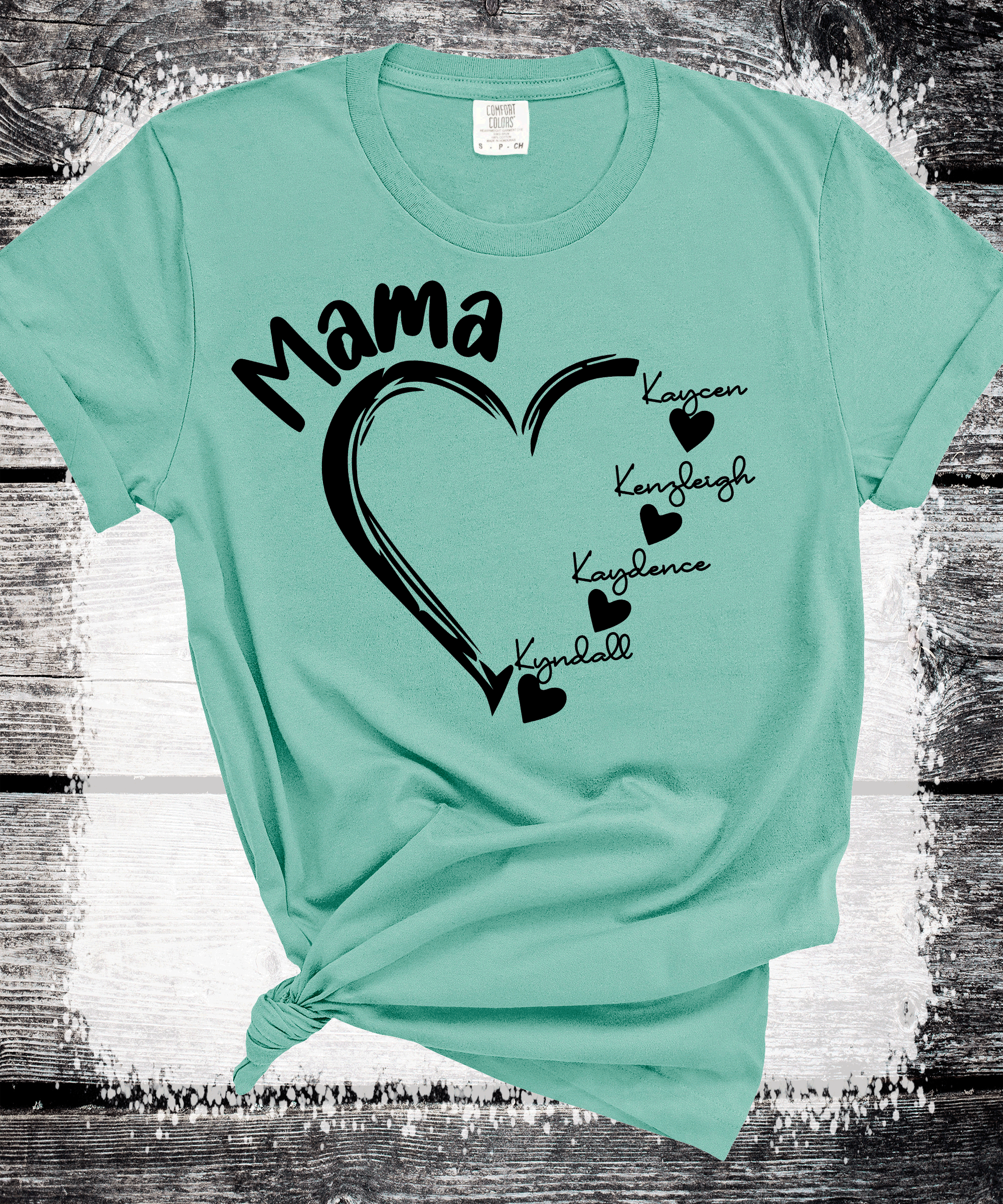 A Blessed Texas Mess Boutique Comfort Colors®  Custom Mama Shirt, Personalized Mom Shirt, Shirt with Kids… — construction detail