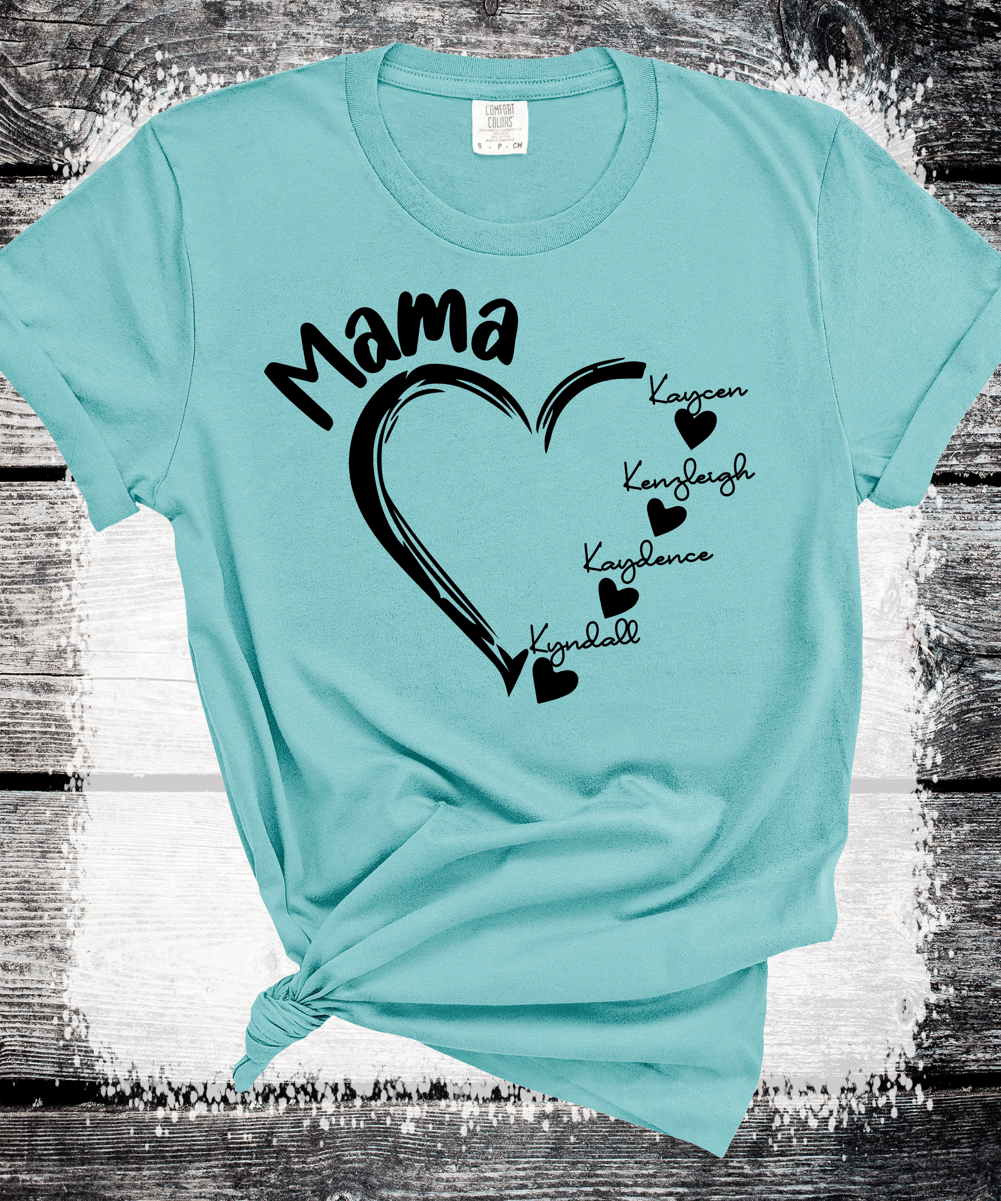 A Blessed Texas Mess Boutique Comfort Colors®  Custom Mama Shirt, Personalized Mom Shirt, Shirt with Kids… — detail shot 10