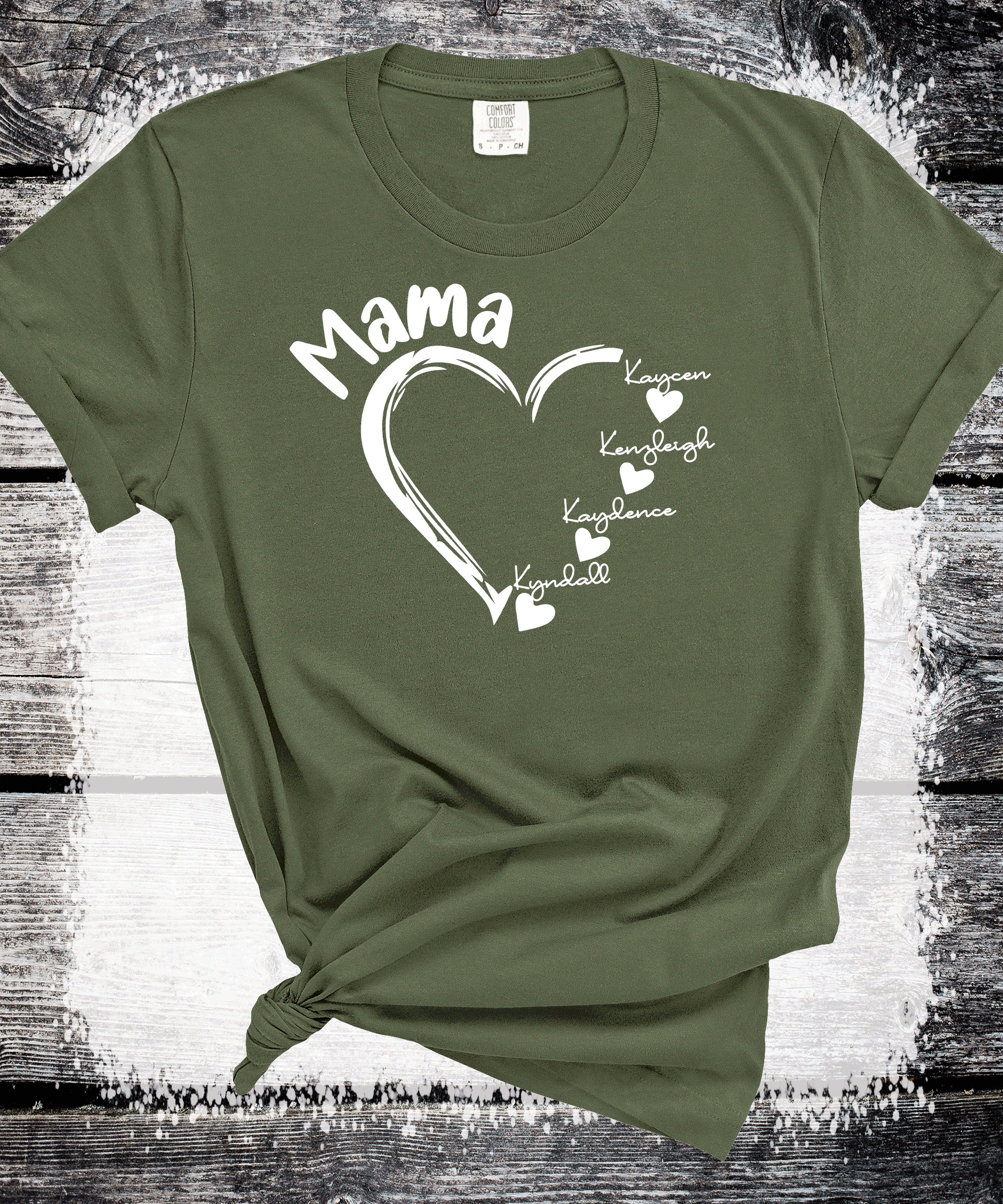 A Blessed Texas Mess Boutique Comfort Colors®  Custom Mama Shirt, Personalized Mom Shirt, Shirt with Kids… — detail and construction