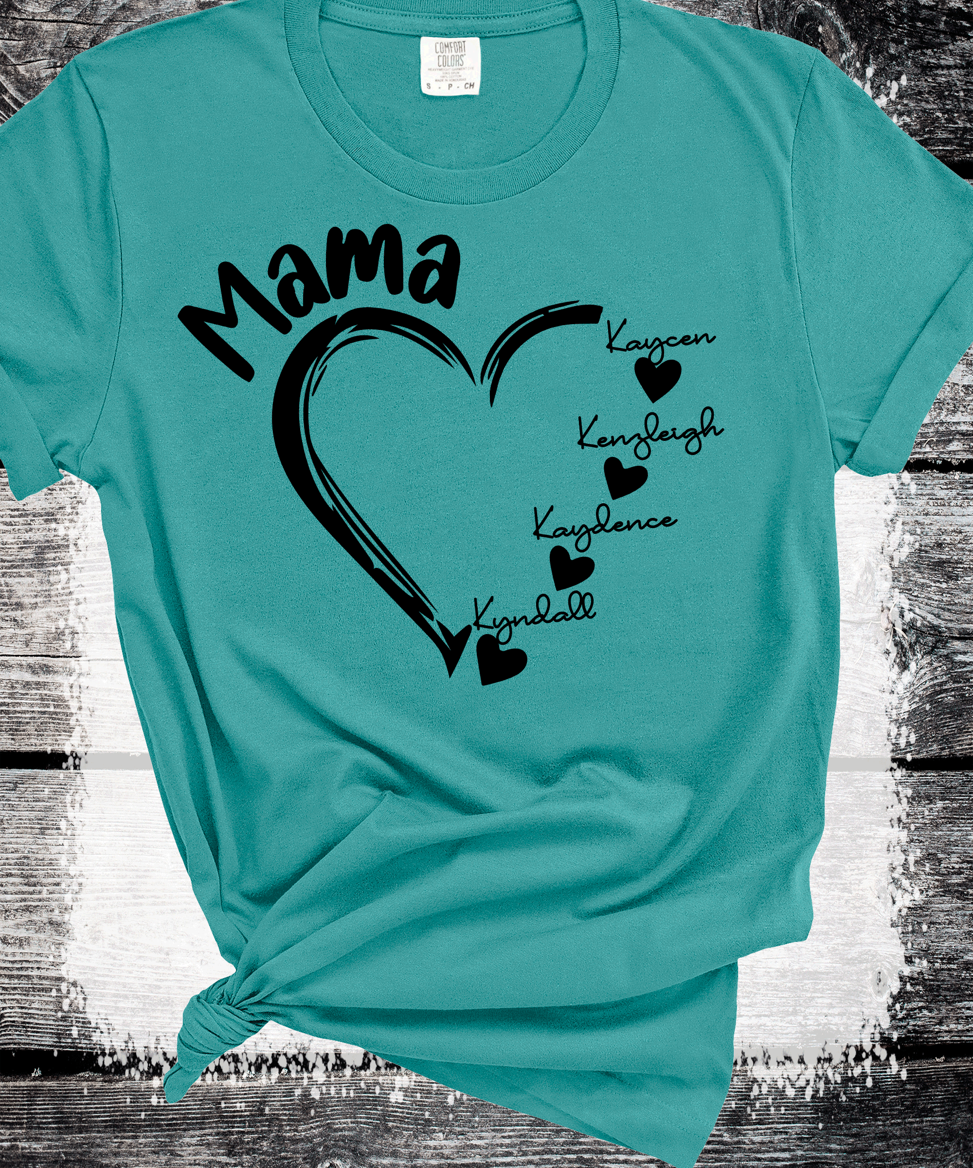 A Blessed Texas Mess Boutique Comfort Colors®  Custom Mama Shirt, Personalized Mom Shirt, Shirt with Kids… — A Blessed Texas Mess Boutique branding close-up