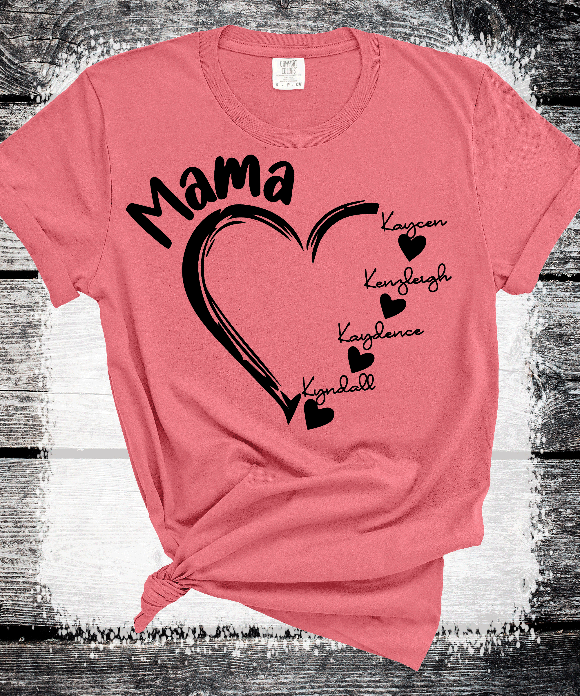 A Blessed Texas Mess Boutique Comfort Colors®  Custom Mama Shirt, Personalized Mom Shirt, Shirt with Kids… — detail shot 7