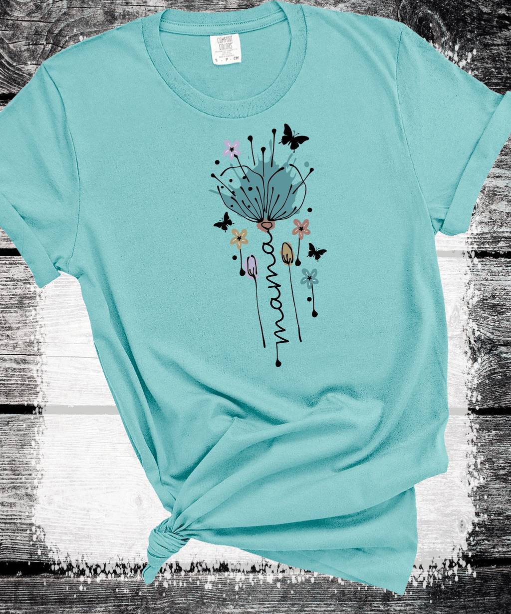 A Blessed Texas Mess Boutique "MAMA in Bloom" Floral Graphic Tees for Beautiful Moms Gift — construction detail