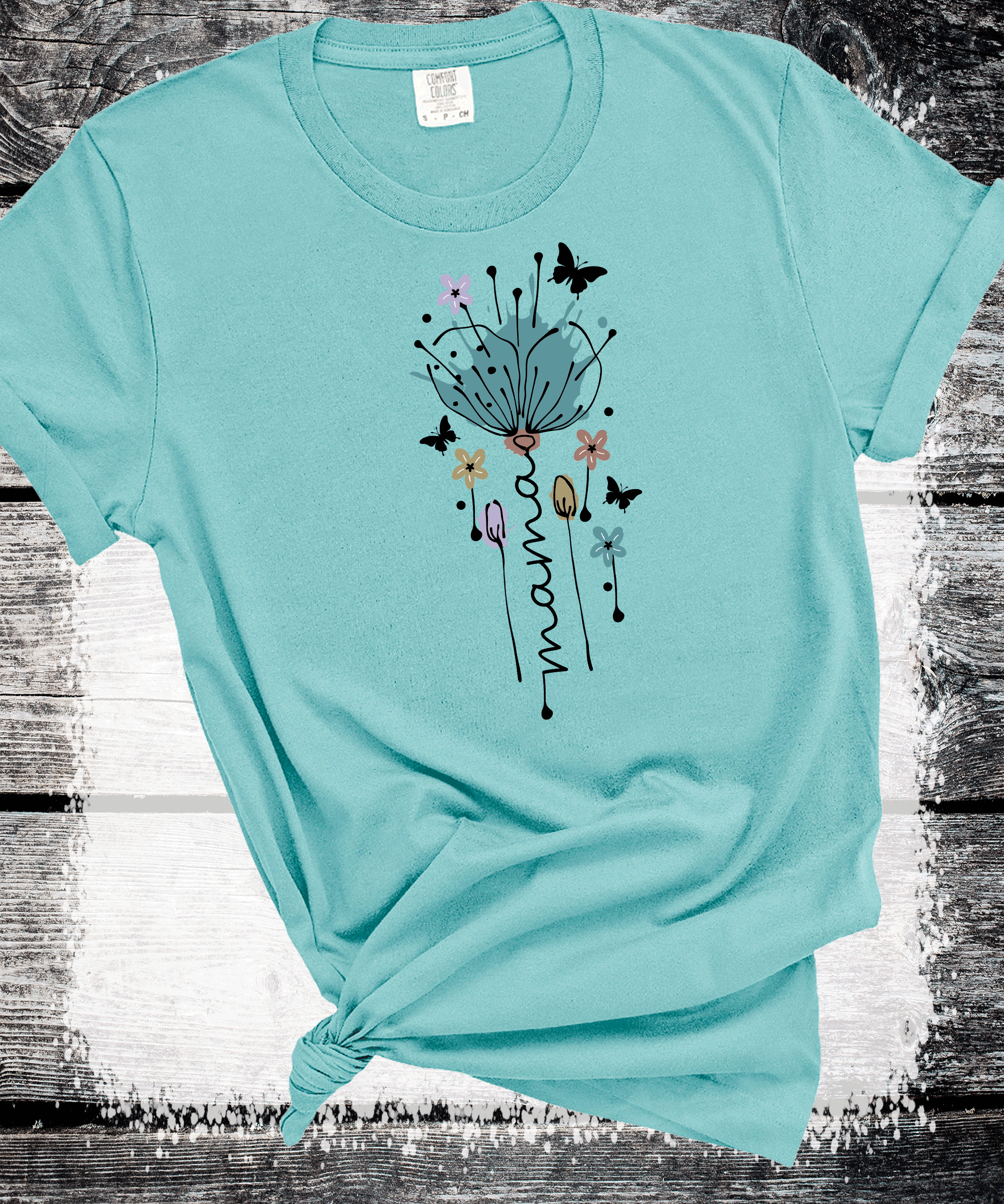 A Blessed Texas Mess Boutique "MAMA in Bloom" Floral Graphic Tees for Beautiful Moms Gift — construction detail
