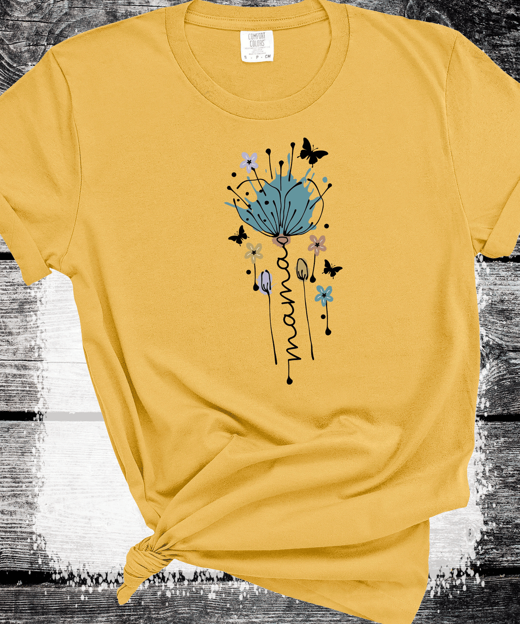 A Blessed Texas Mess Boutique "MAMA in Bloom" Floral Graphic Tees for Beautiful Moms Gift — lifestyle worn / used context