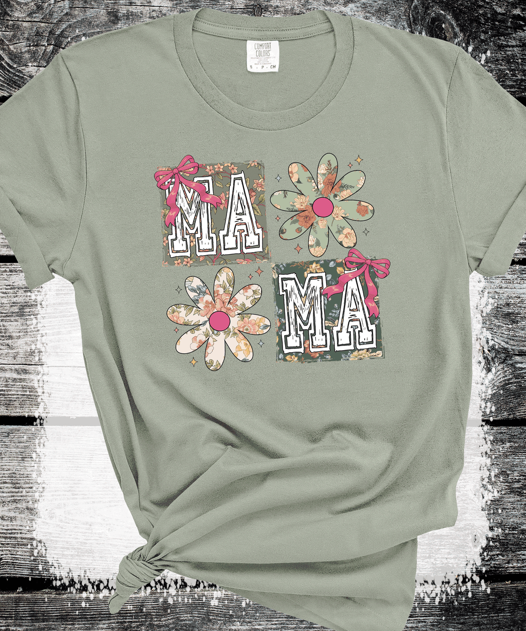 A Blessed Texas Mess Boutique Checker Mama Floral Flowers Coquette Bows Mother's Day — construction detail