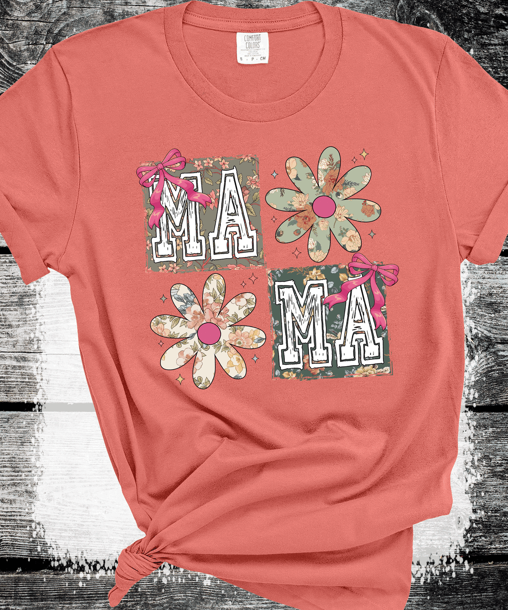 A Blessed Texas Mess Boutique Checker Mama Floral Flowers Coquette Bows Mother's Day — main product shot