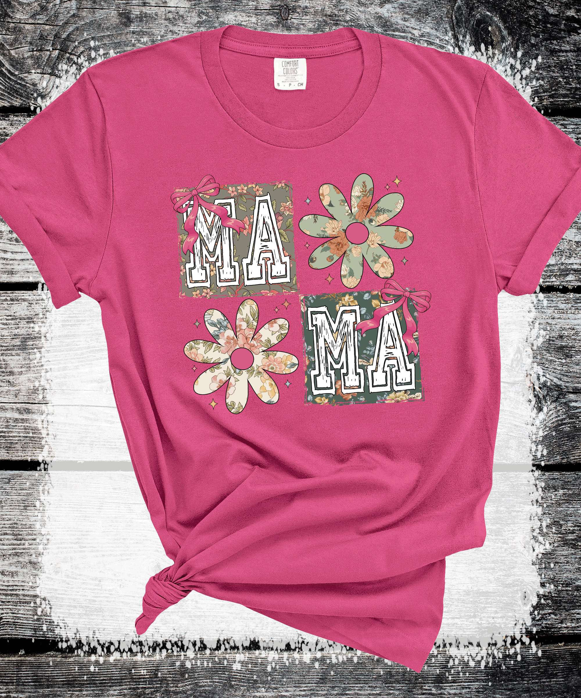 A Blessed Texas Mess Boutique Checker Mama Floral Flowers Coquette Bows Mother's Day — detail shot 6