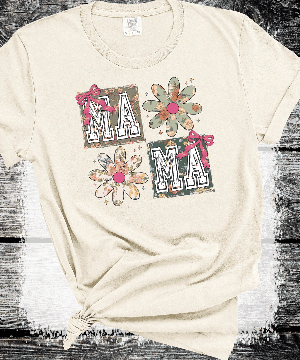 A Blessed Texas Mess Boutique Checker Mama Floral Flowers Coquette Bows Mother's Day — dtf / graphic shirts category context