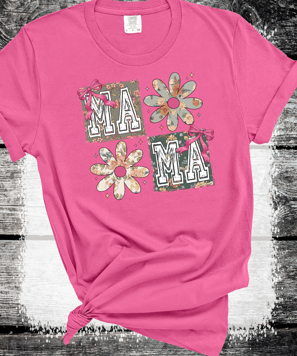 A Blessed Texas Mess Boutique Checker Mama Floral Flowers Coquette Bows Mother's Day — lifestyle worn / used context