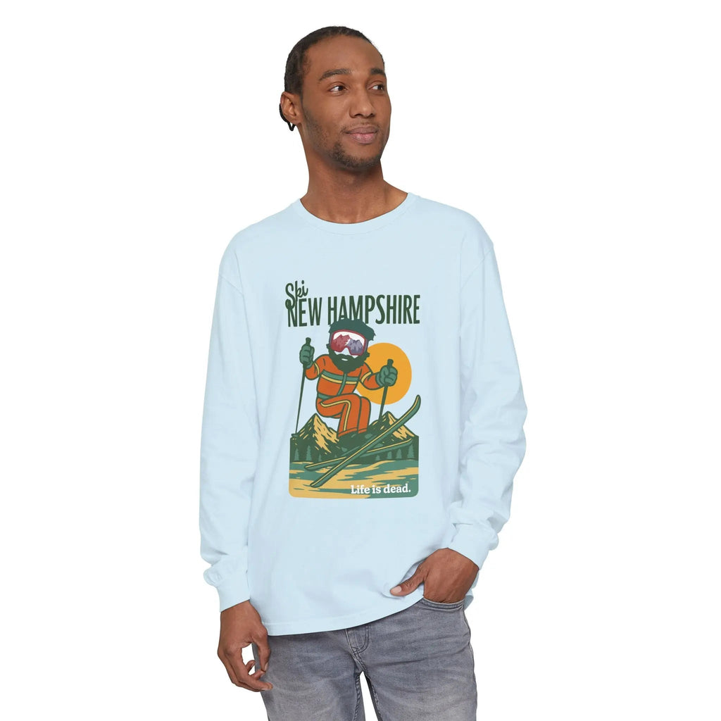 Ski New Hampshire - Life is Dead Mountain Collection Garment-Dyed Long Sleeve T-Shirt