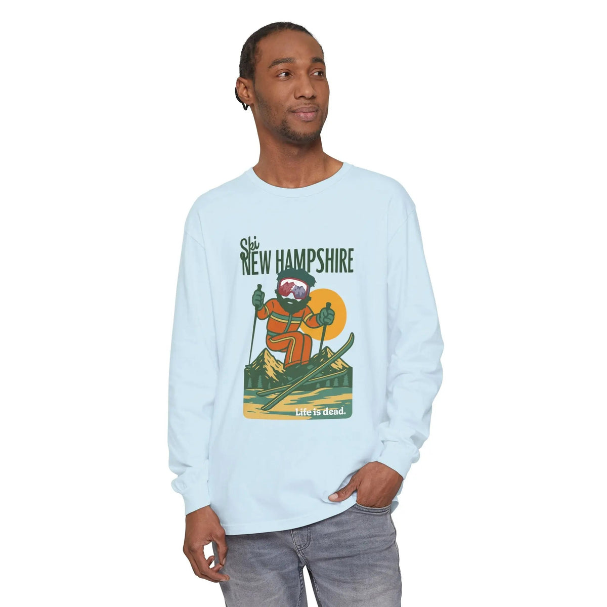 Ski New Hampshire - Life is Dead Mountain Collection Garment-Dyed Long Sleeve T-Shirt