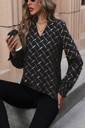 Pretty Little Patriot Gold Shimmer Long Sleeve Blouse