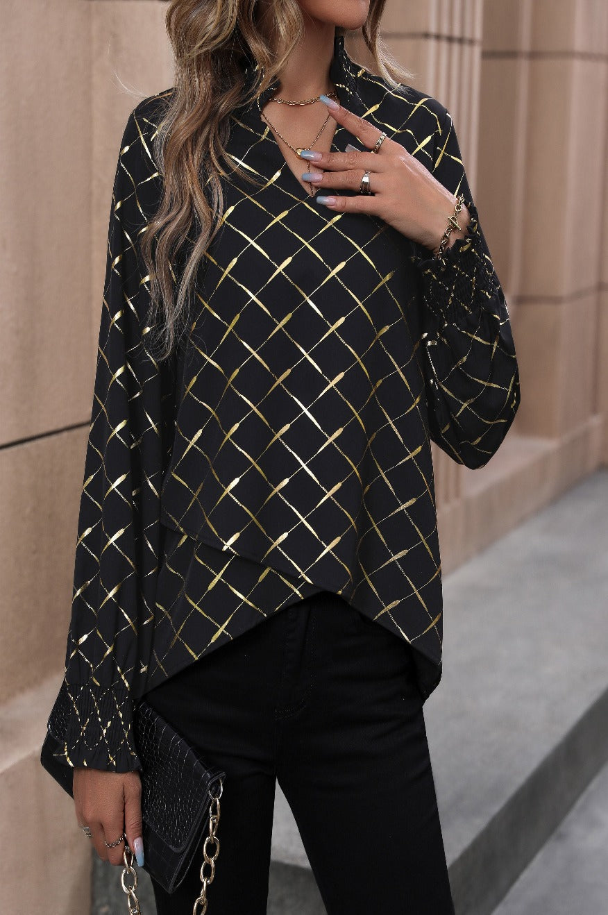 Pretty Little Patriot Pretty Little Patriot Gold Shimmer Long Sleeve Blouse — Gold detail