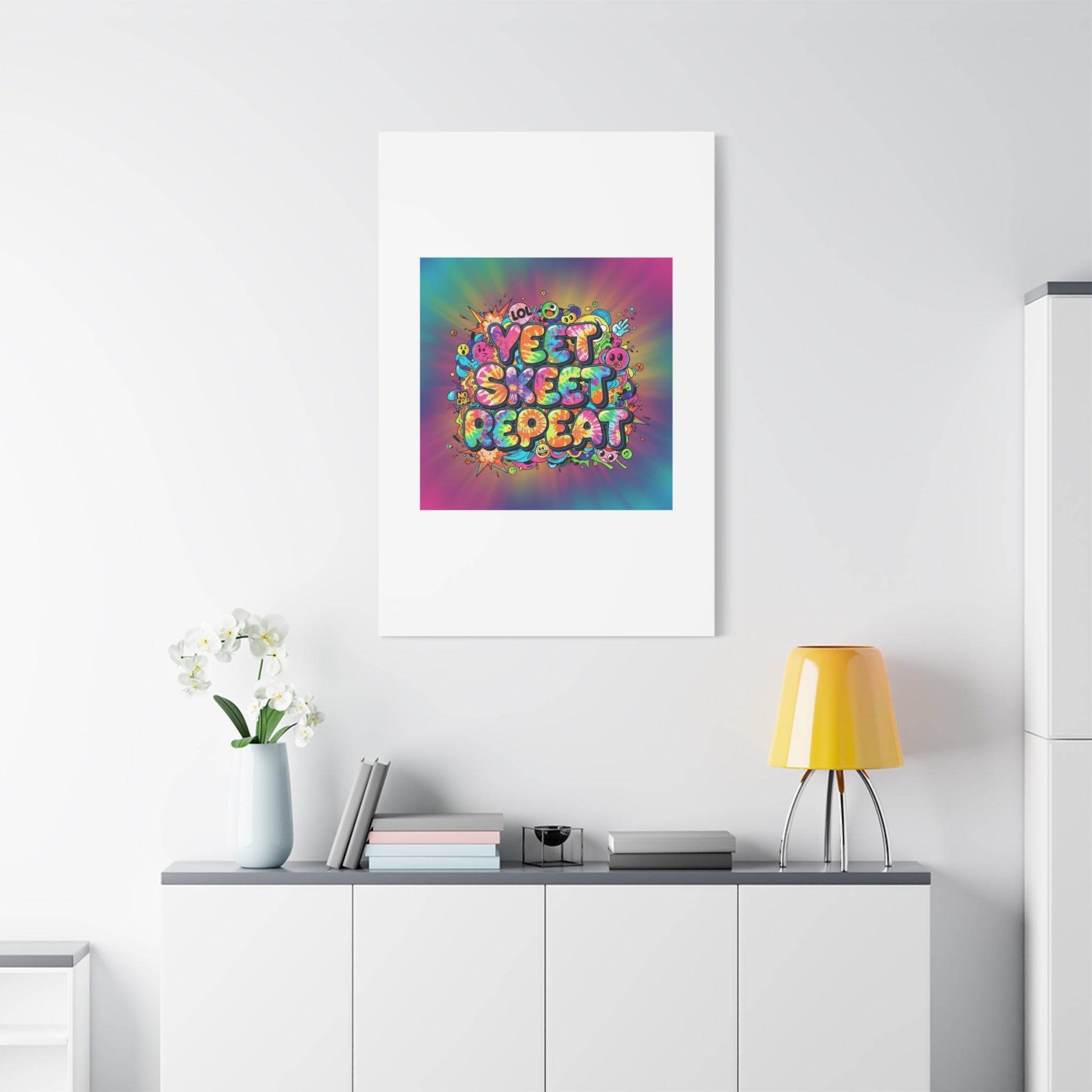 Yeet Skeet Repeat Canvas | Slogan & Glitch Graphic, Meme Phrase Wall Art
