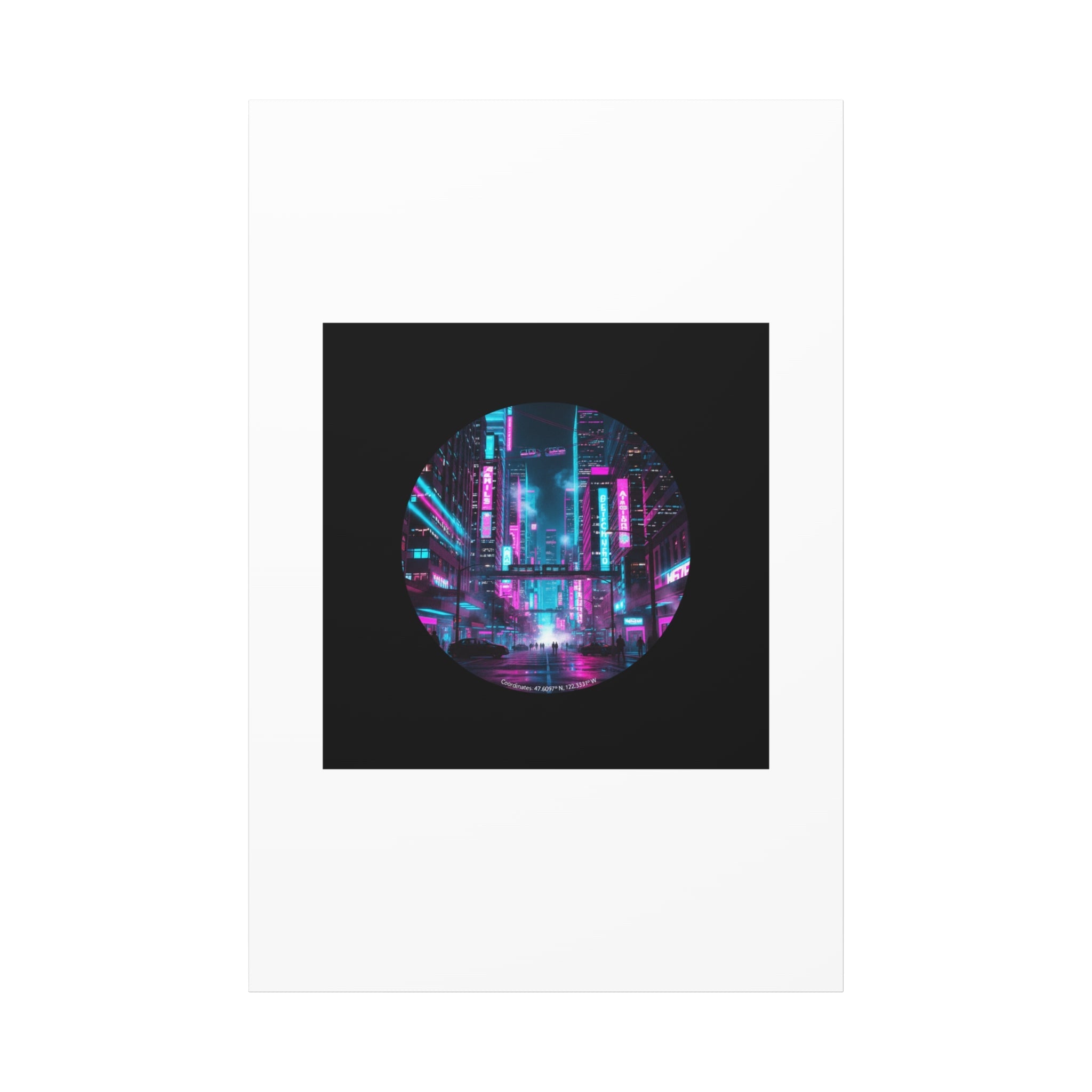 Neon Cyberpunk Cityscape Canvas | synthwave skyline, future city art