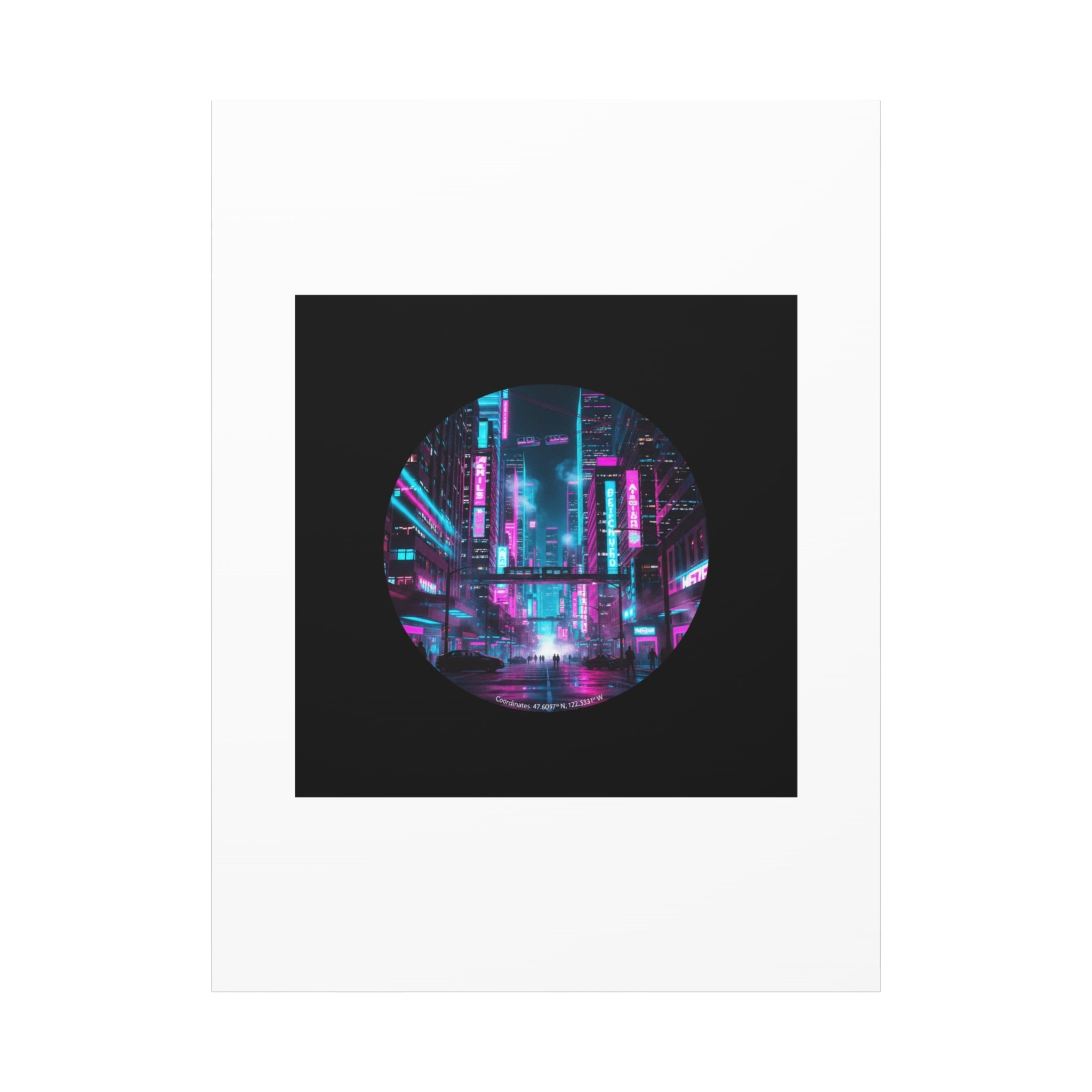 Neon Cyberpunk Cityscape Canvas | synthwave skyline, future city art