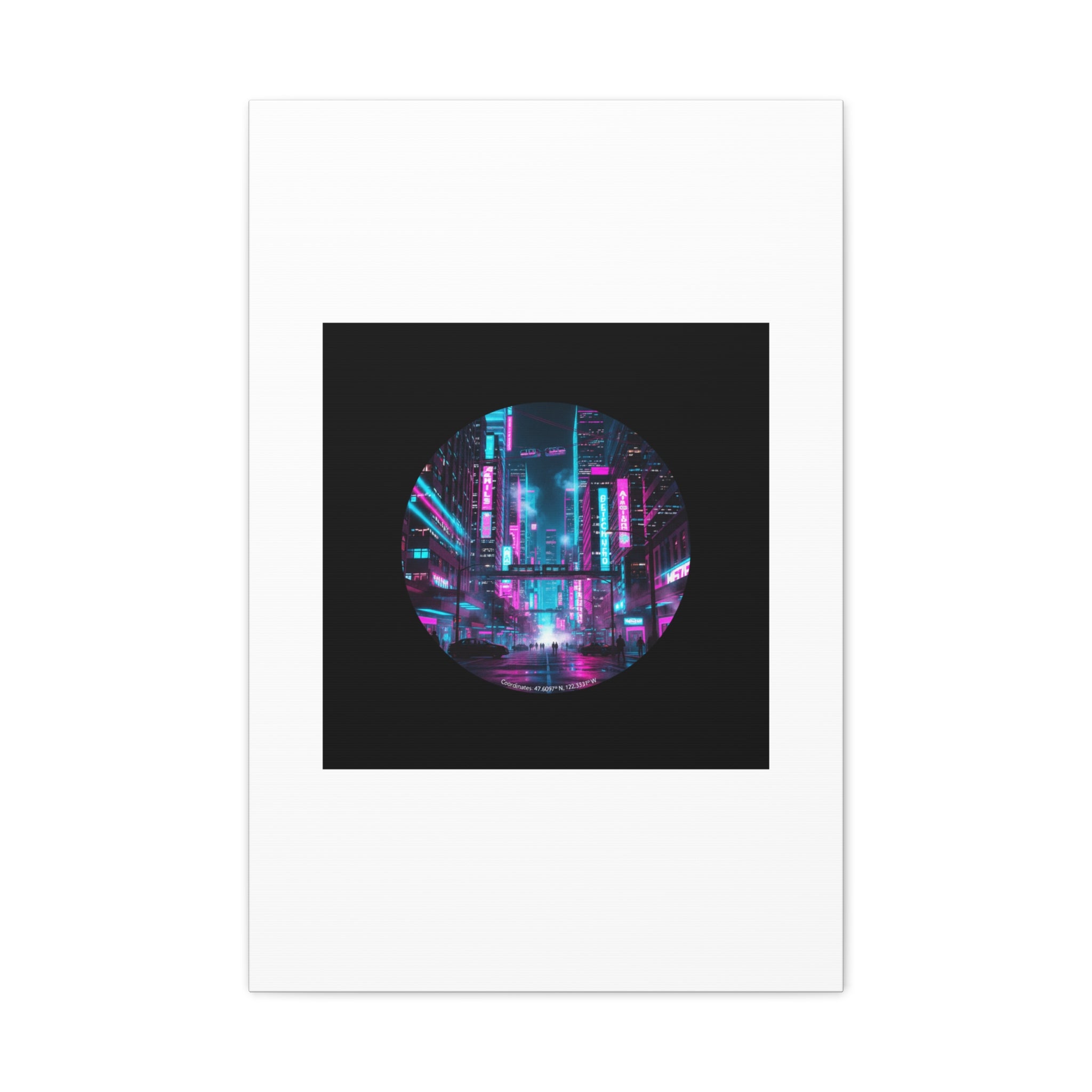 Neon Cyberpunk Cityscape Canvas | synthwave skyline, future city art