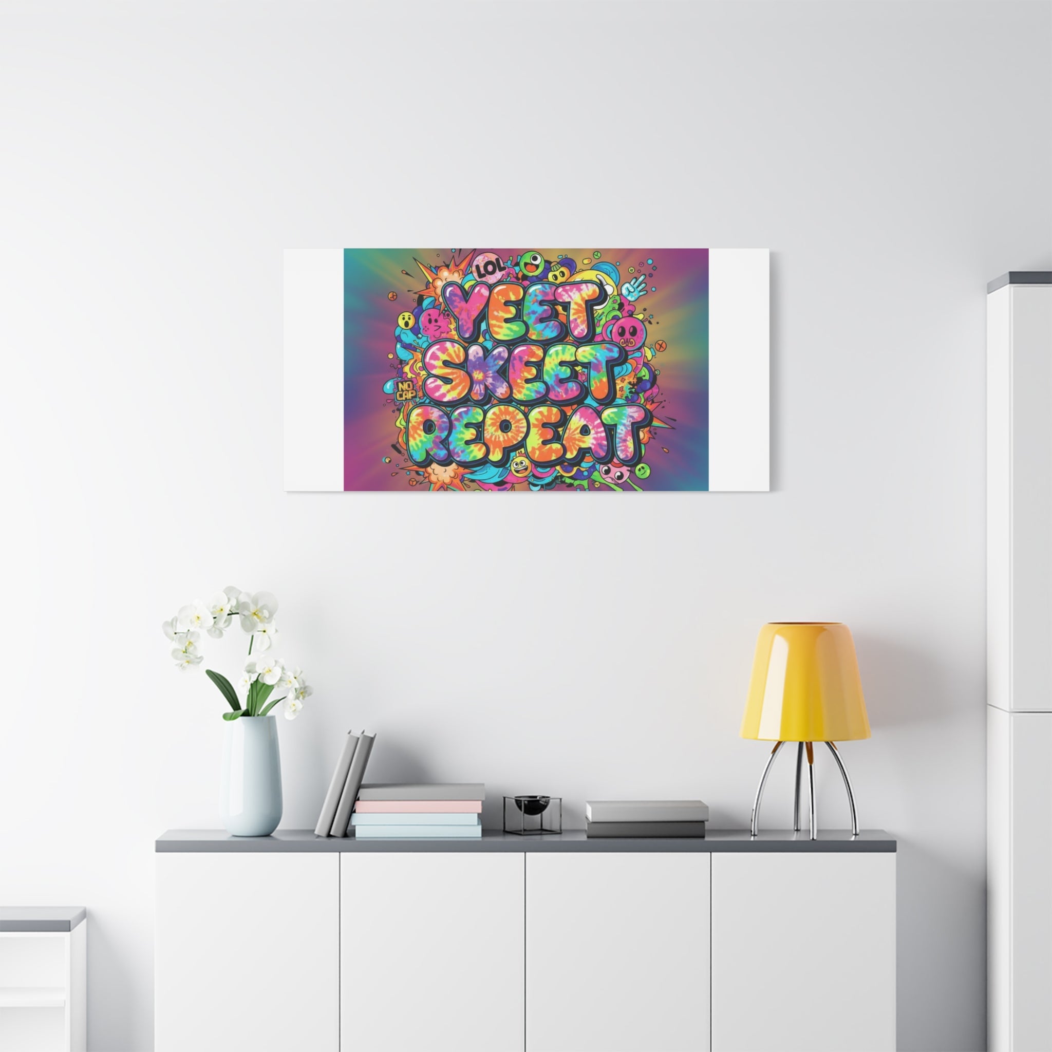 Yeet Skeet Repeat Canvas | Slogan & Glitch Graphic, Meme Phrase Wall Art