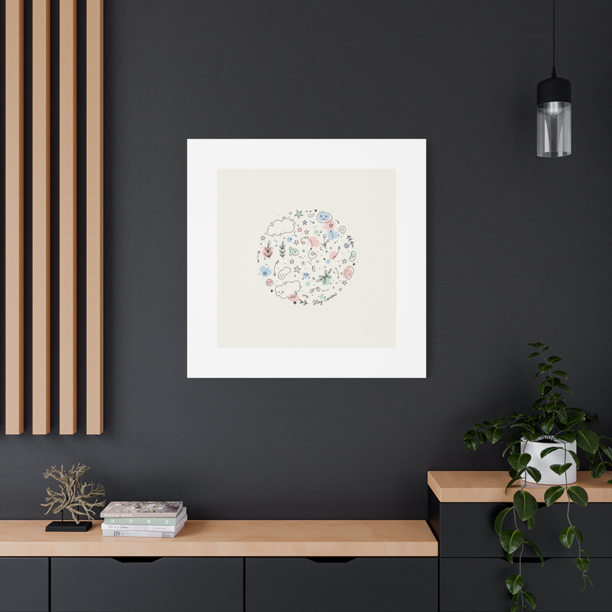 Doodle Circle Line Drawing Matte Canvas, Hand-Drawn Sketch Art