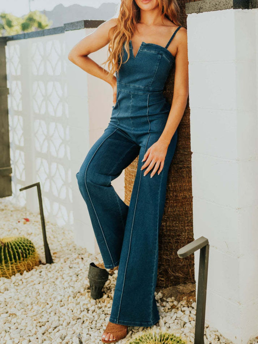Spaghetti Strap Wide Leg Denim Jumpsuit