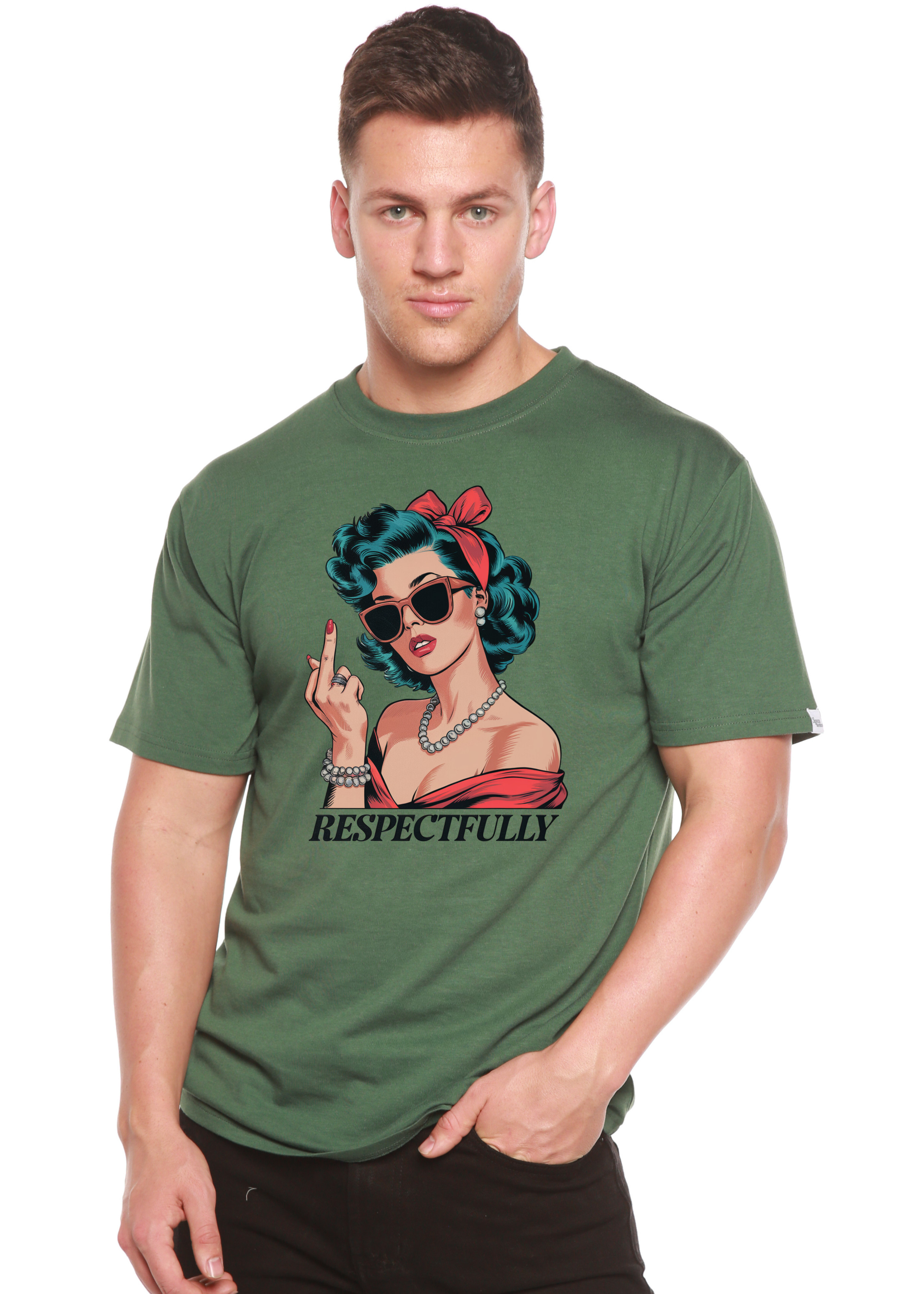 Spun Bamboo Respectfully Middle Finger Unisex Bamboo/Cotton Graphic T-Shirt — packaging