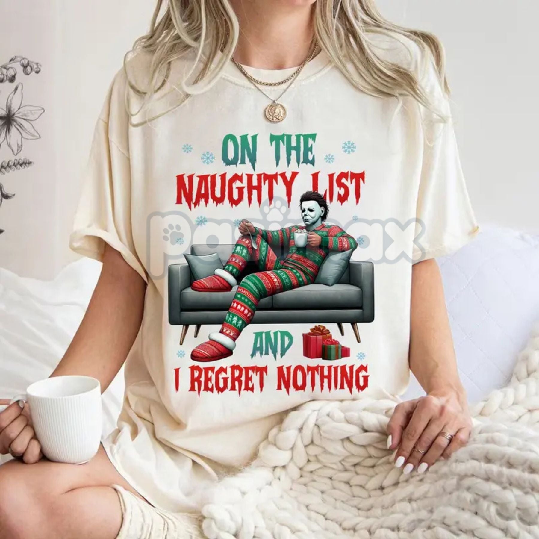 Pasimax "On The Naughty List And I Regret Nothing" Christmas Shirt — alternative angle