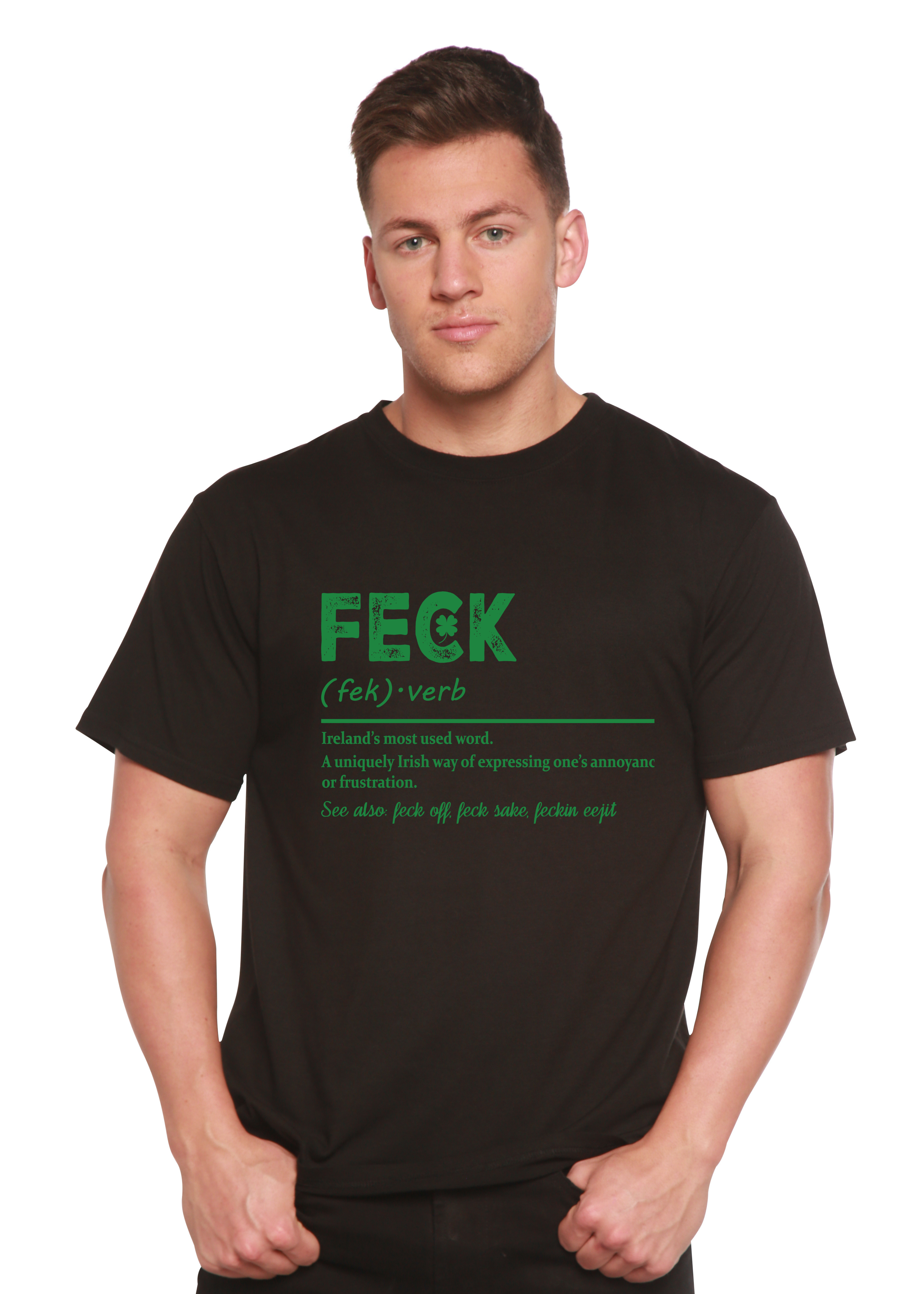 Spun Bamboo Feck Irish St Patricks Day Unisex Bamboo/Cotton Graphic T-Shirt — size reference