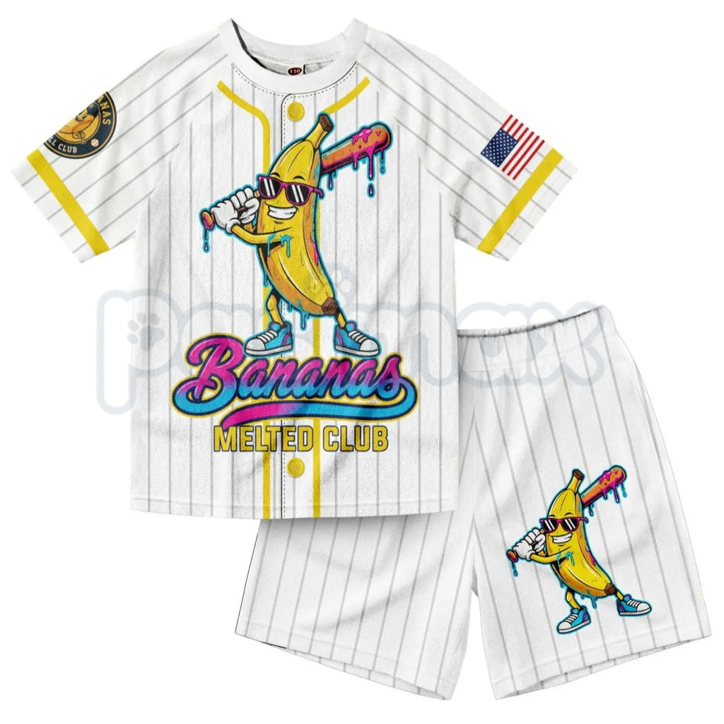 Dabbing Banana Retro American Flag Baseball Jersey Set – Toddler Athletic Mesh Outfit