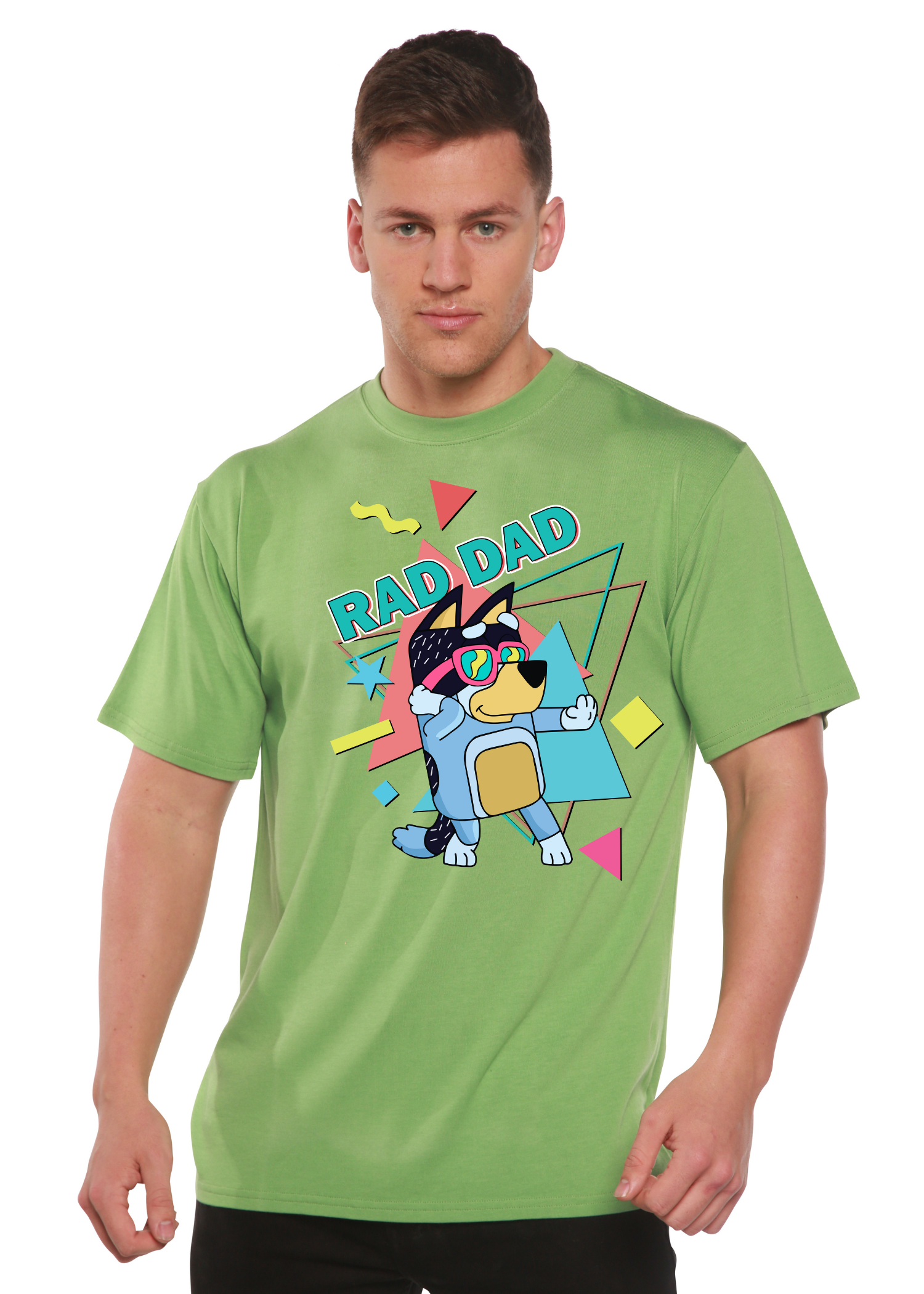 Spun Bamboo Rad Dad Bluey Men's Bamboo Short Sleeve Graphic T-Shirt — size reference