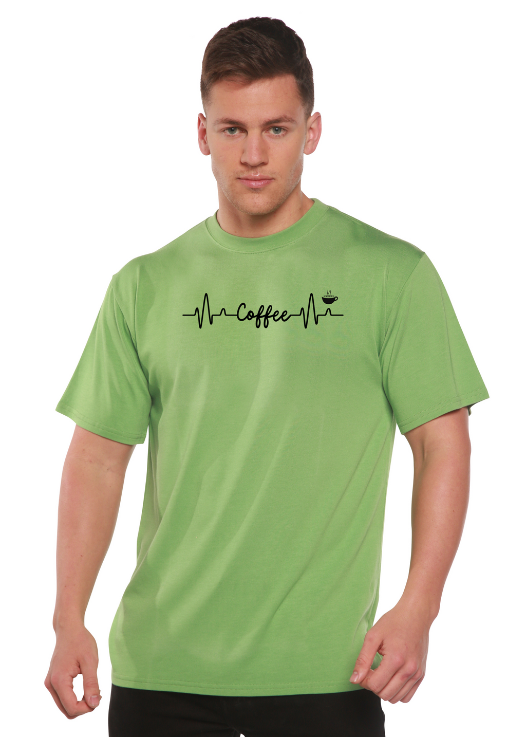 Spun Bamboo Heartbeat Coffee Unisex Bamboo/Cotton Graphic T-Shirt — alternative angle